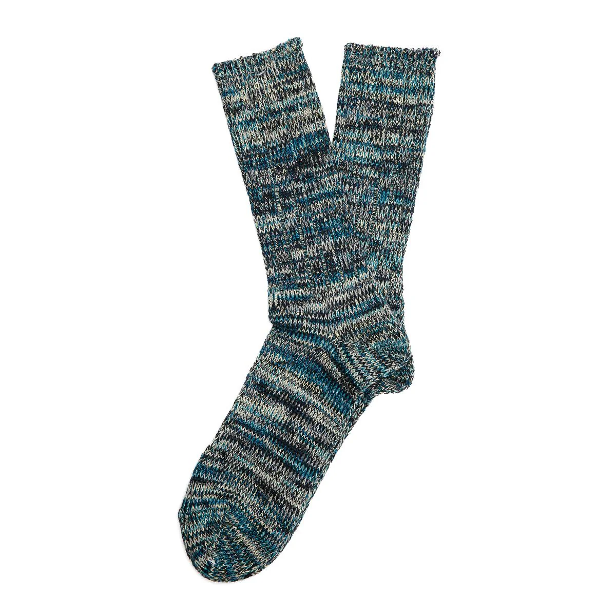 Anonymous Ism 5 Colour Mix Crew Cotton Men's Indigo Calf High Socks - Image 2