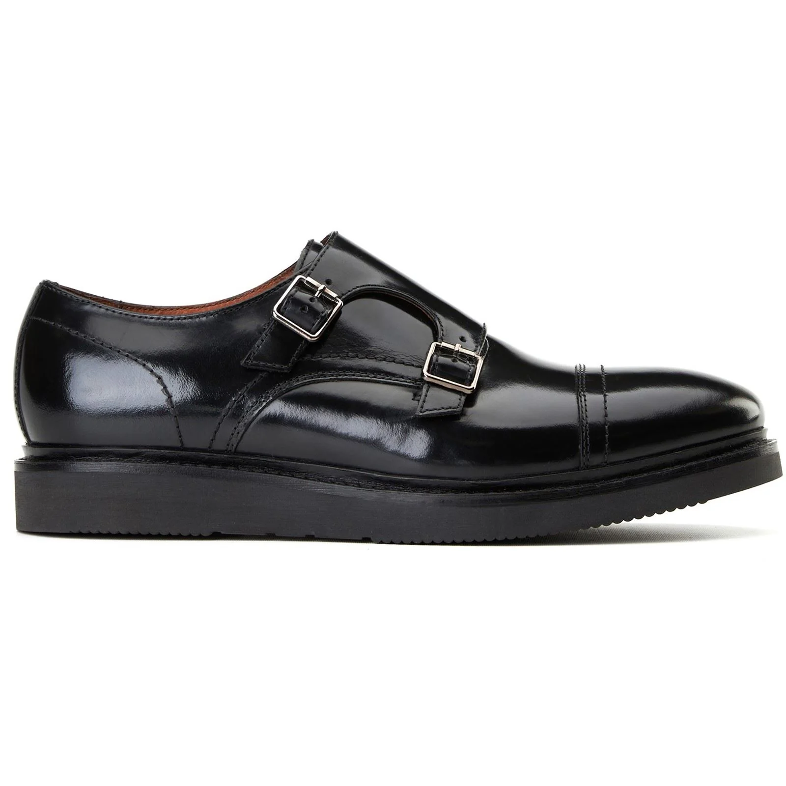 Base London Knight Leather Men's Black Double Monk Shoes - Image 5