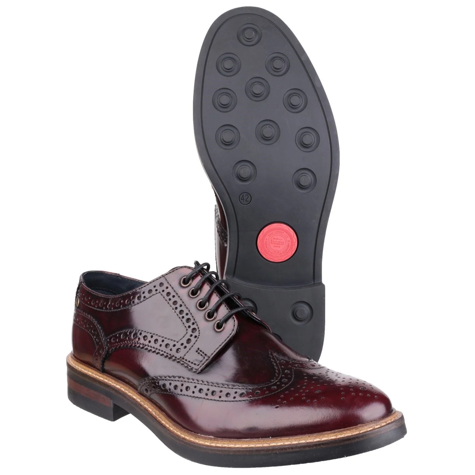 Base London Men's Woburn Hi-Shine Brogue Shoe in Bordo - Image 3