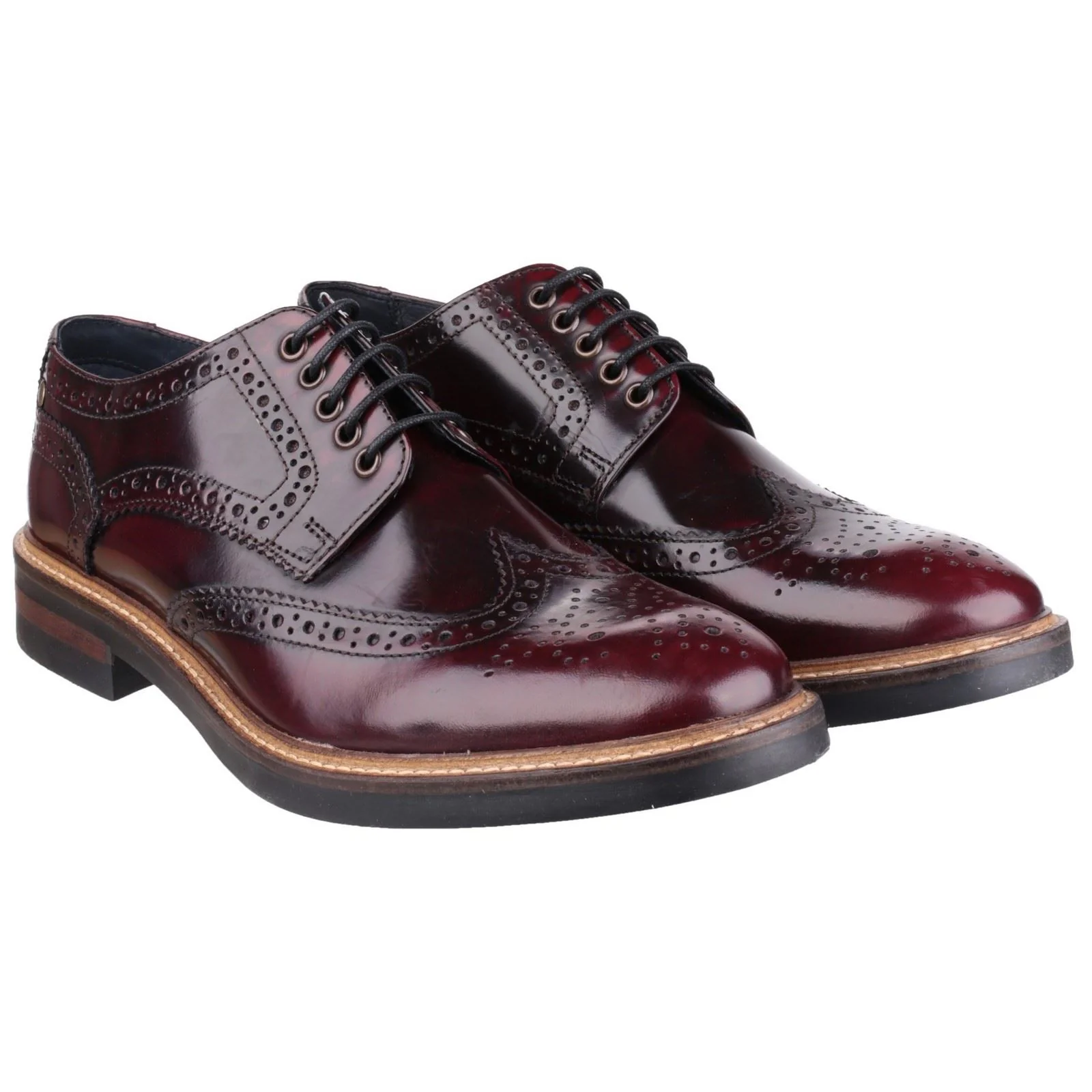Base London Men's Woburn Hi-Shine Brogue Shoe in Bordo - Image 5