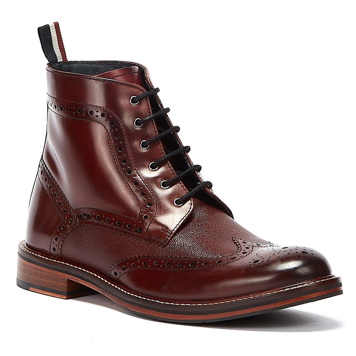 Ben Sherman Alfred Brogue Leather Men's Burgundy Boots - Image 3