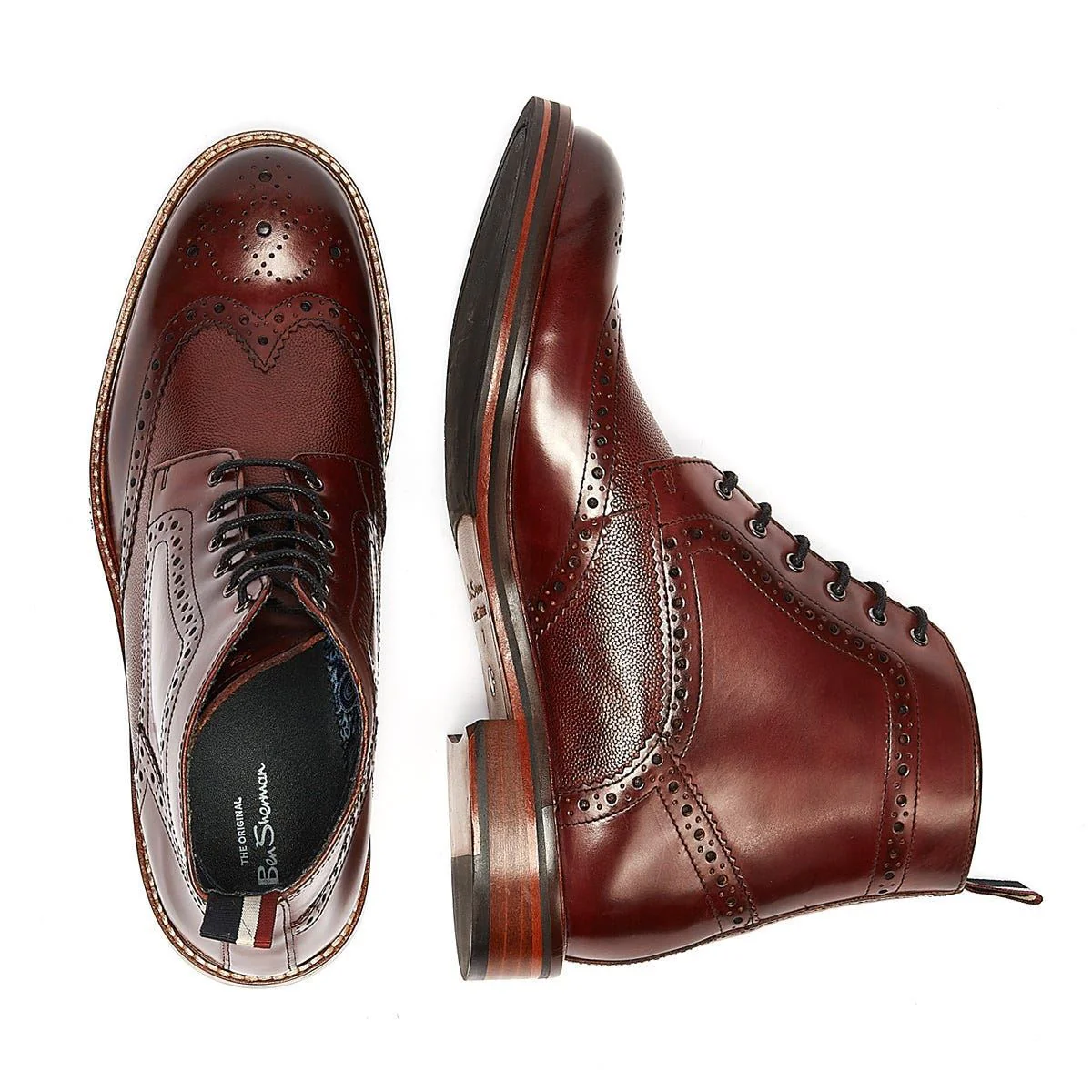 Ben Sherman Alfred Brogue Leather Men's Burgundy Boots - Image 6