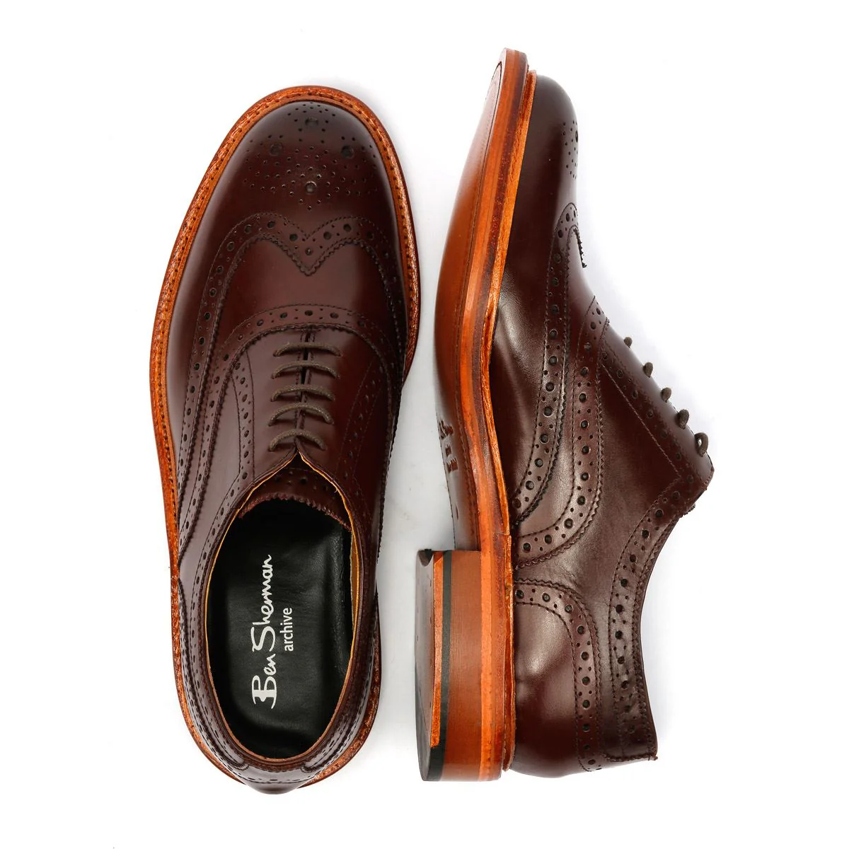 Ben Sherman Sugarman Brogue Leather Men's Mocha Lace-Up Shoes - Image 8