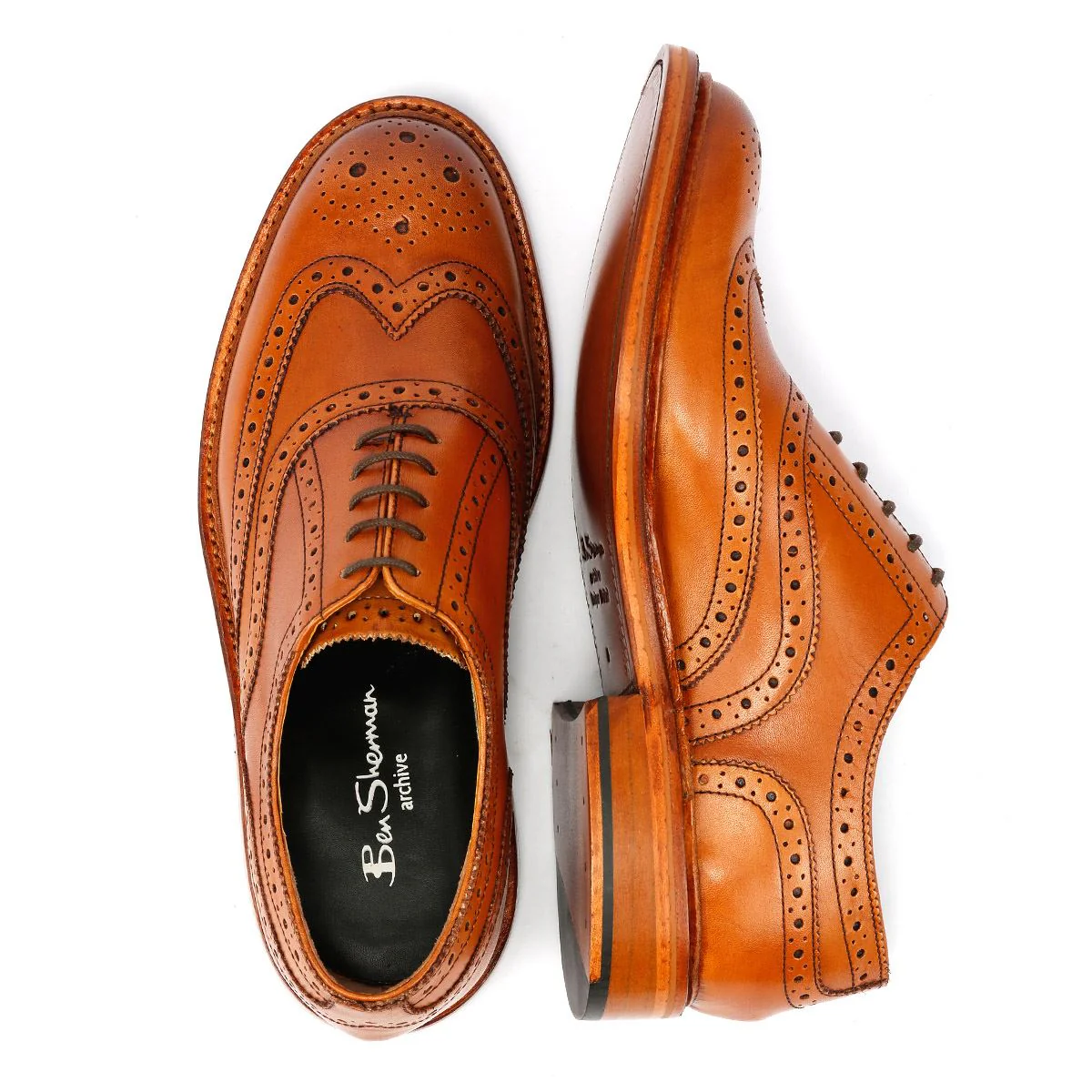Ben Sherman Sugarman Brogue Leather Men's Tan Lace-Up Shoes - Image 8