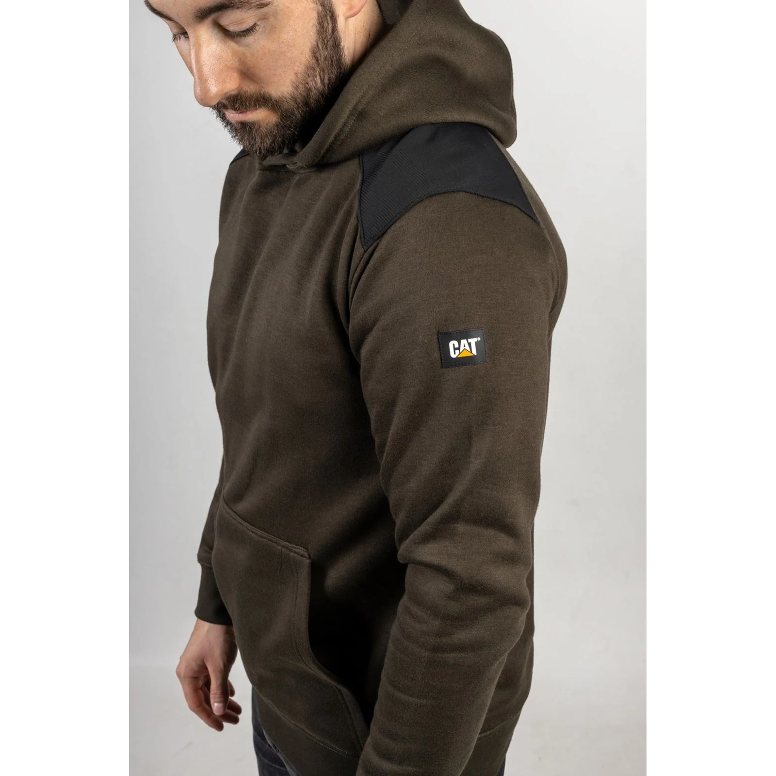 Caterpillar Men's Essentials Hooded Sweatshirt in Army Moss - Image 8