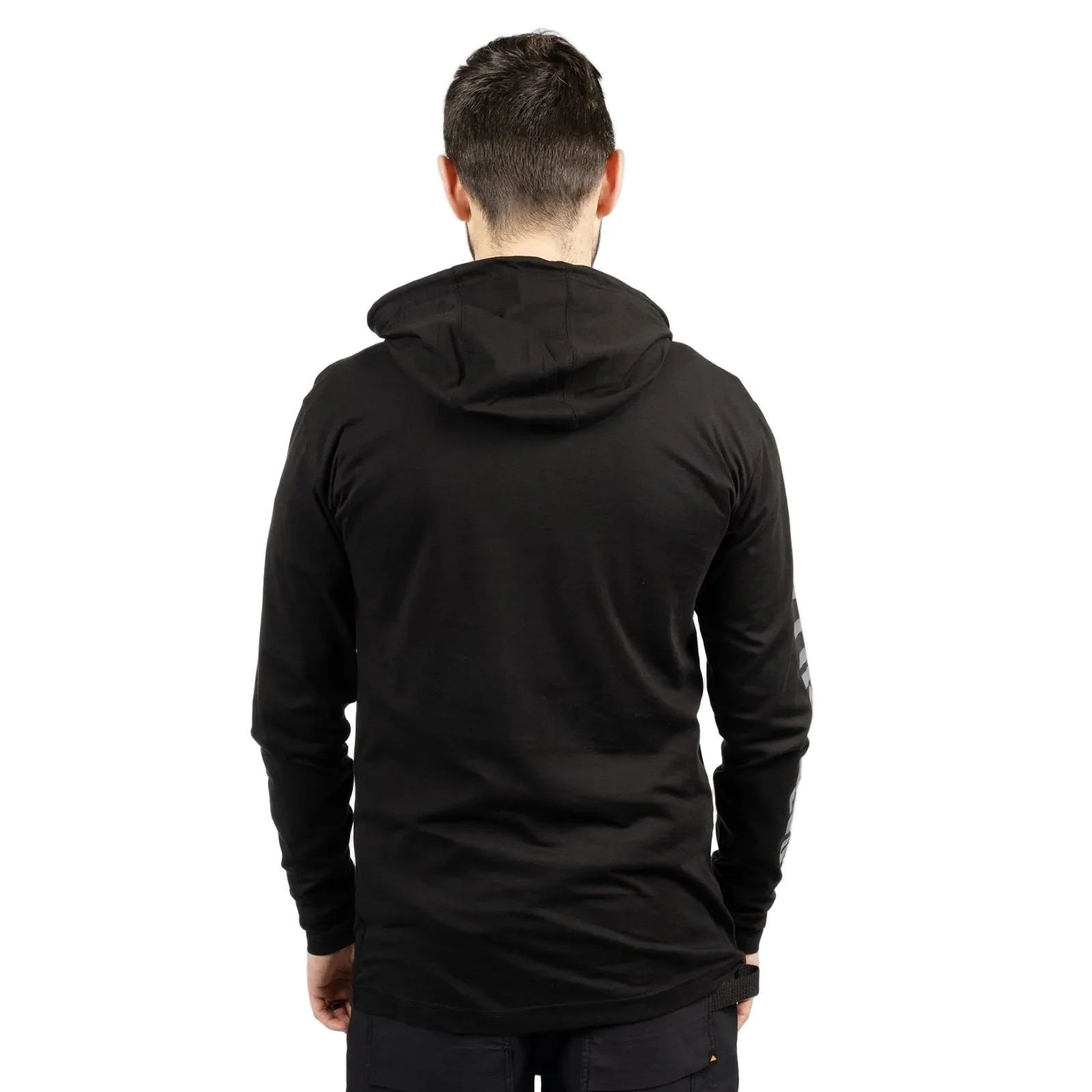 Caterpillar Hooded Long Sleeve Cotton Men's Black T-Shirt - Image 2