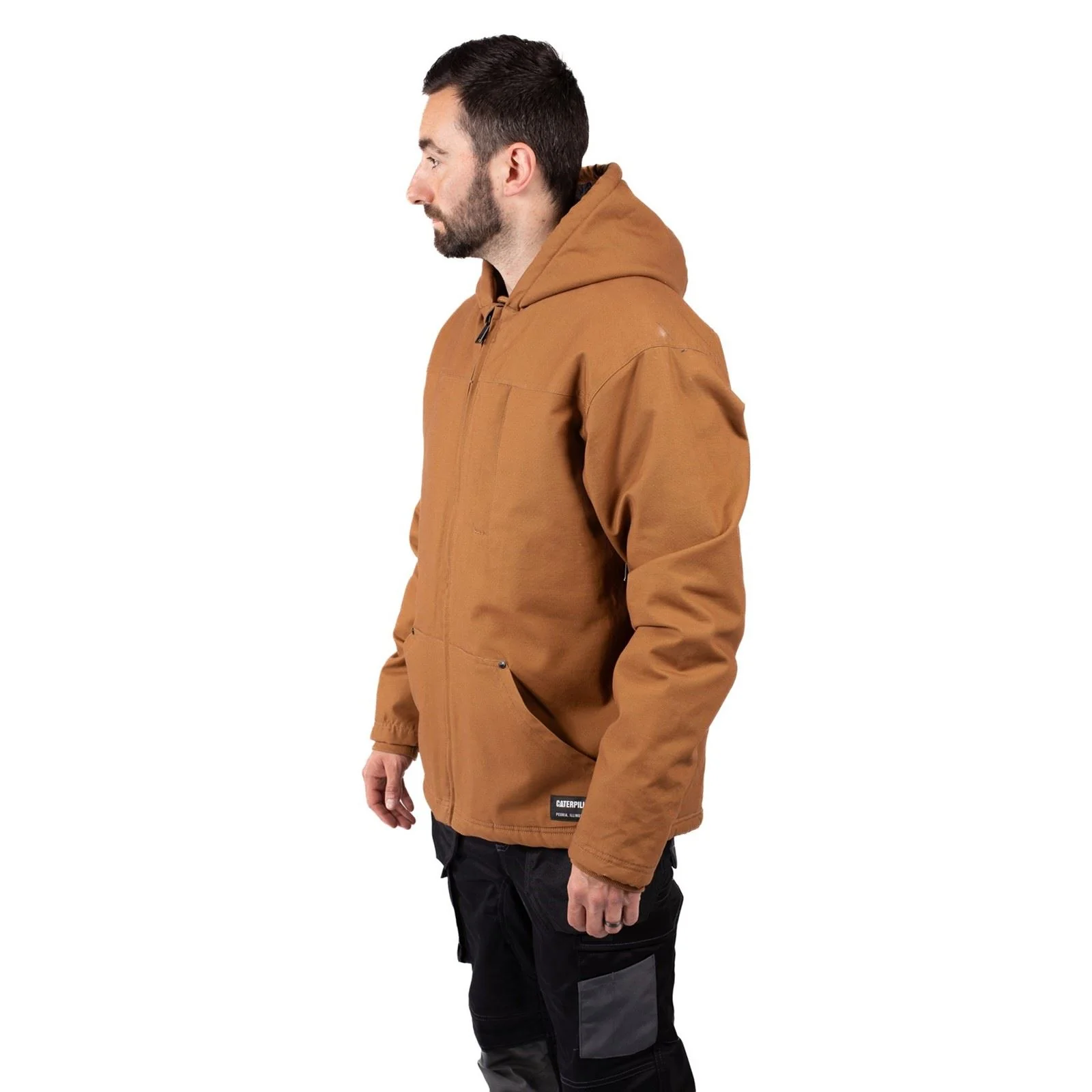Caterpillar Hooded Sherpa Lined Men's Bronze Fleece Jacket - Image 3