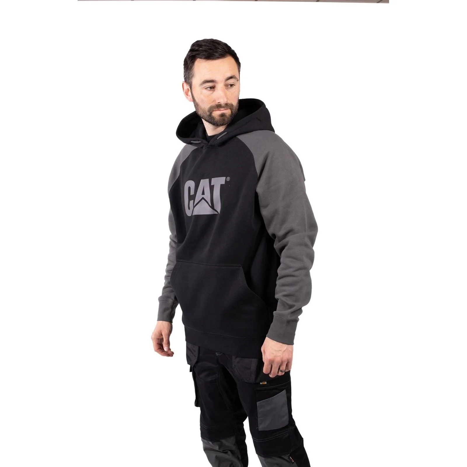 Caterpillar Men's Raglan Hooded Sweatshirt in Black/Magnet - Image 3