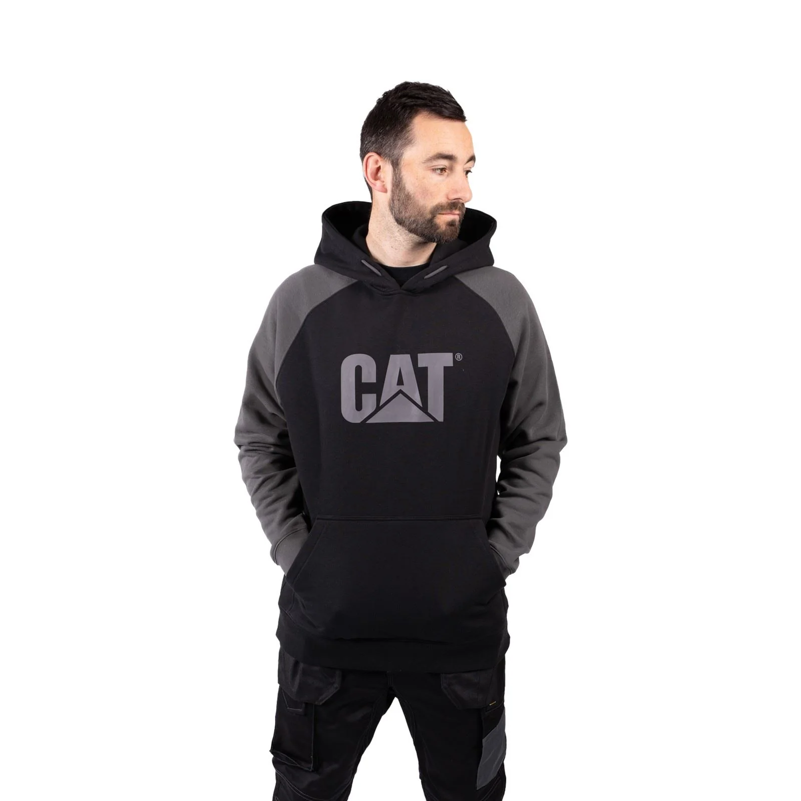 Caterpillar Men's Raglan Hooded Sweatshirt in Black/Magnet - Image 9