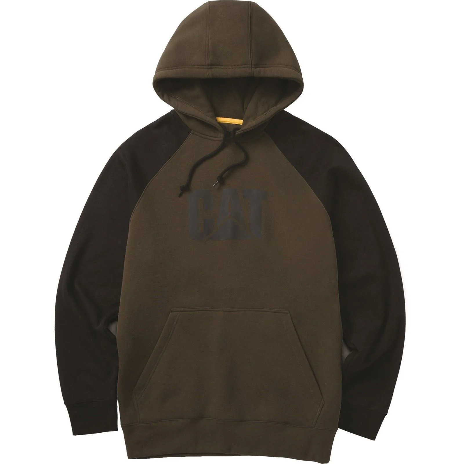 Caterpillar Men's Raglan Hooded Sweatshirt in Army Moss/Black - Image 2