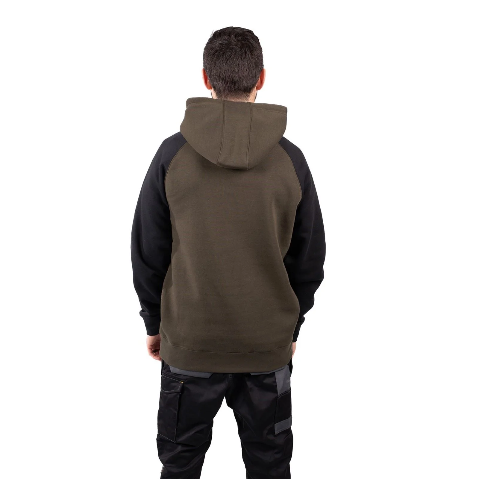 Caterpillar Men's Raglan Hooded Sweatshirt in Army Moss/Black - Image 4