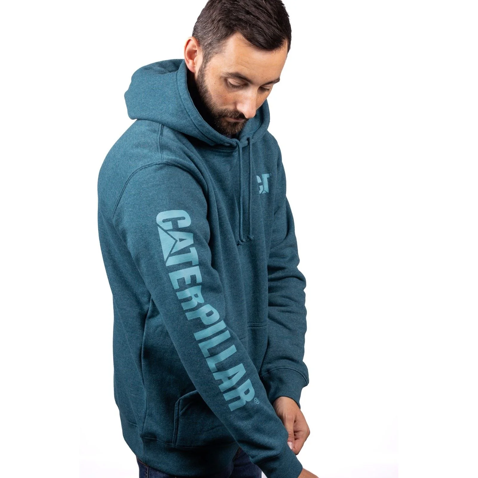 Caterpillar Men's Trademark Banner Hooded Sweatshirt in Mallard - Image 7