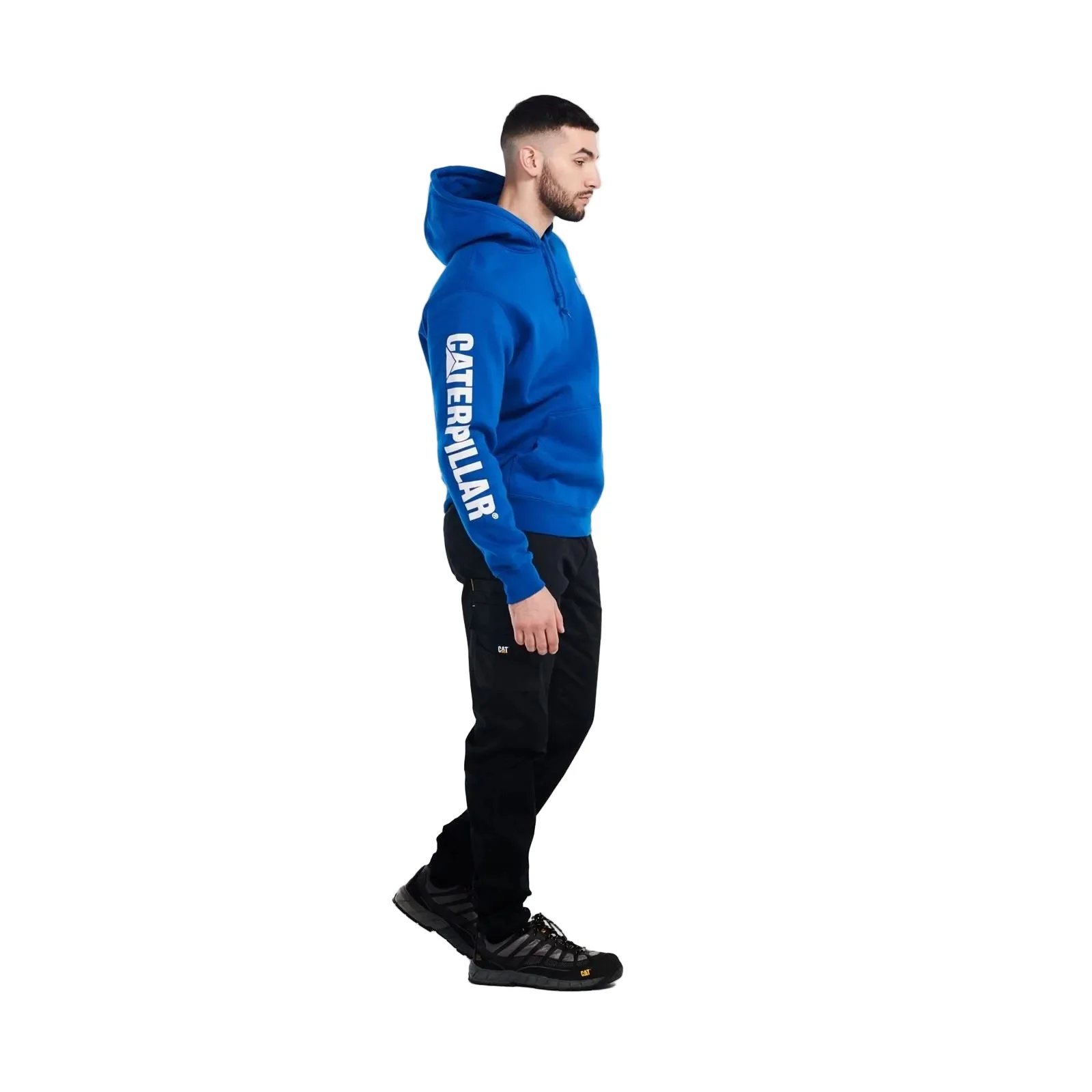 Caterpillar Trademark Banner Cotton Men's Blue Hooded Sweatshirt - Image 3
