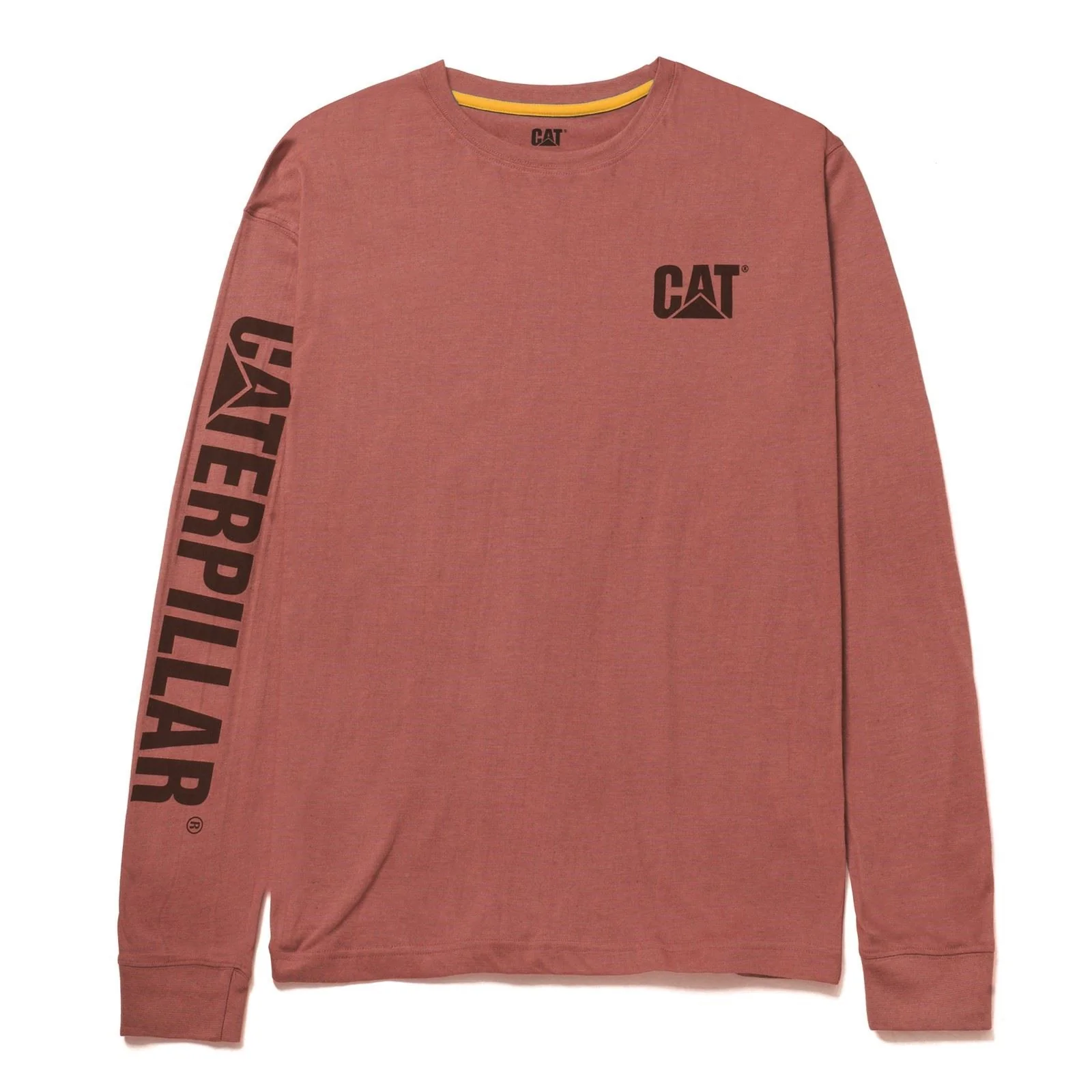 Caterpillar Trademark Banner Long Sleeve Cotton Men's Red T-Shirt - Image 8