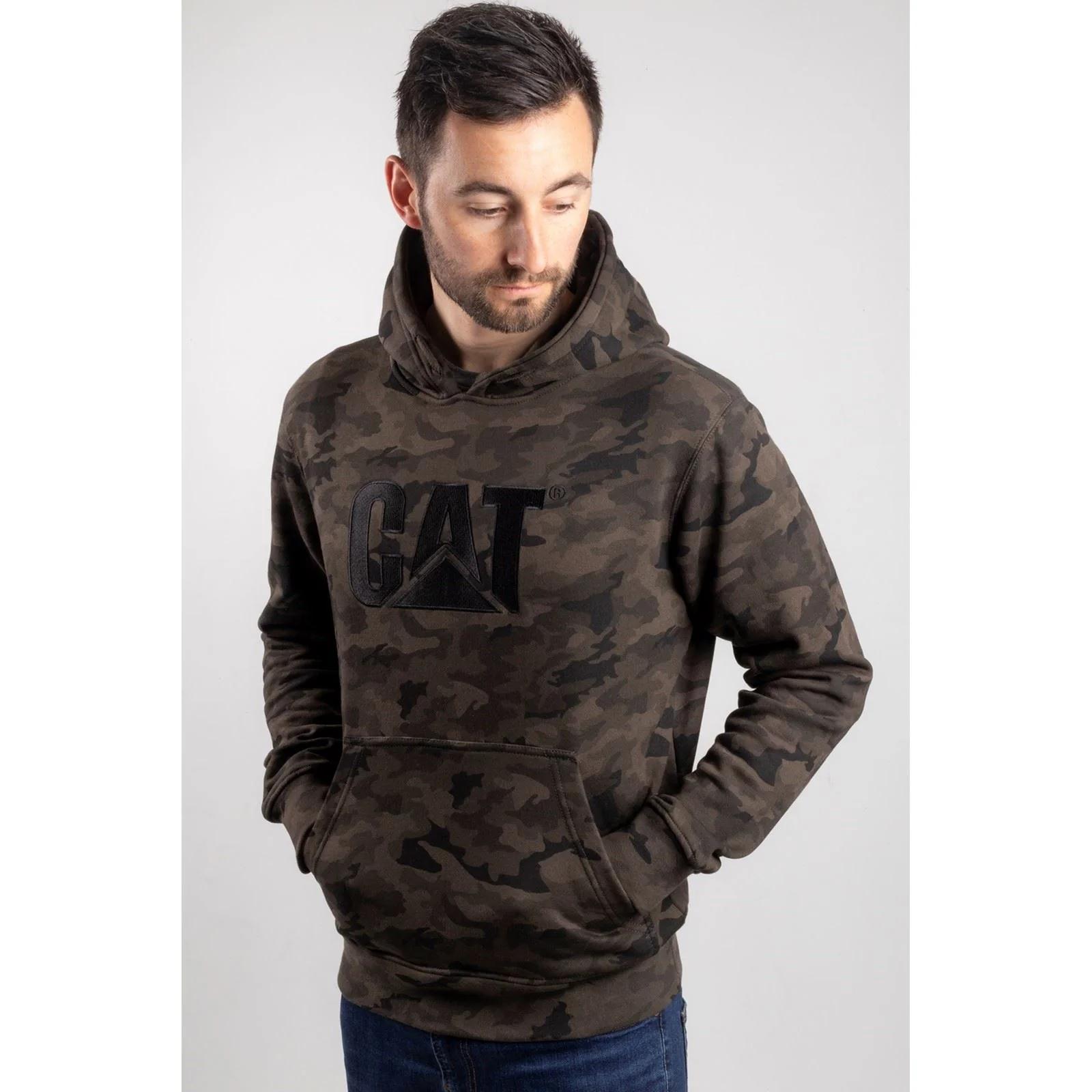 Caterpillar Men's Trademark Hooded Sweatshirt in Night Camo - Image 7