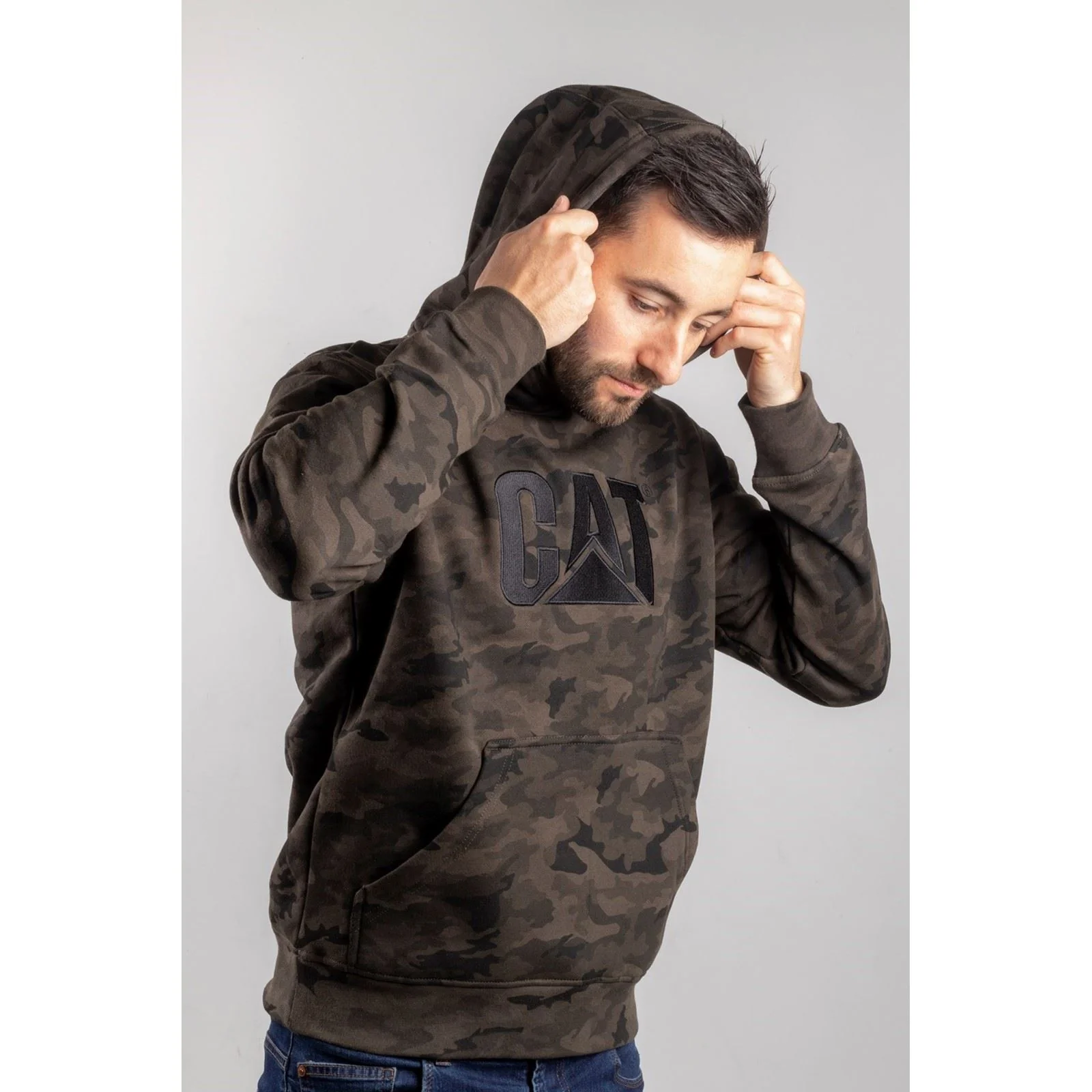 Caterpillar Men's Trademark Hooded Sweatshirt in Night Camo - Image 9
