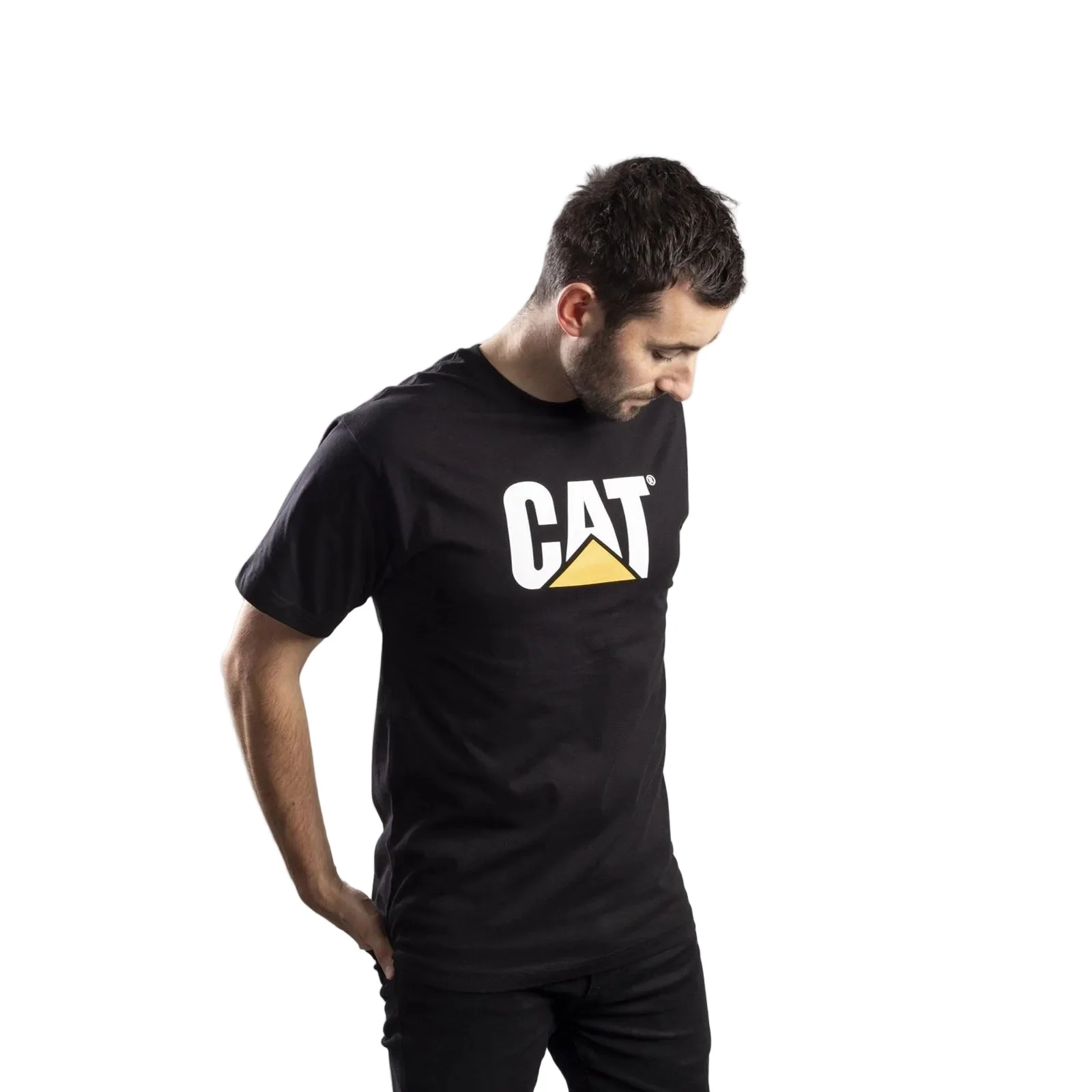 Caterpillar Trademark Logo Cotton Men's Black T-Shirt - Image 3