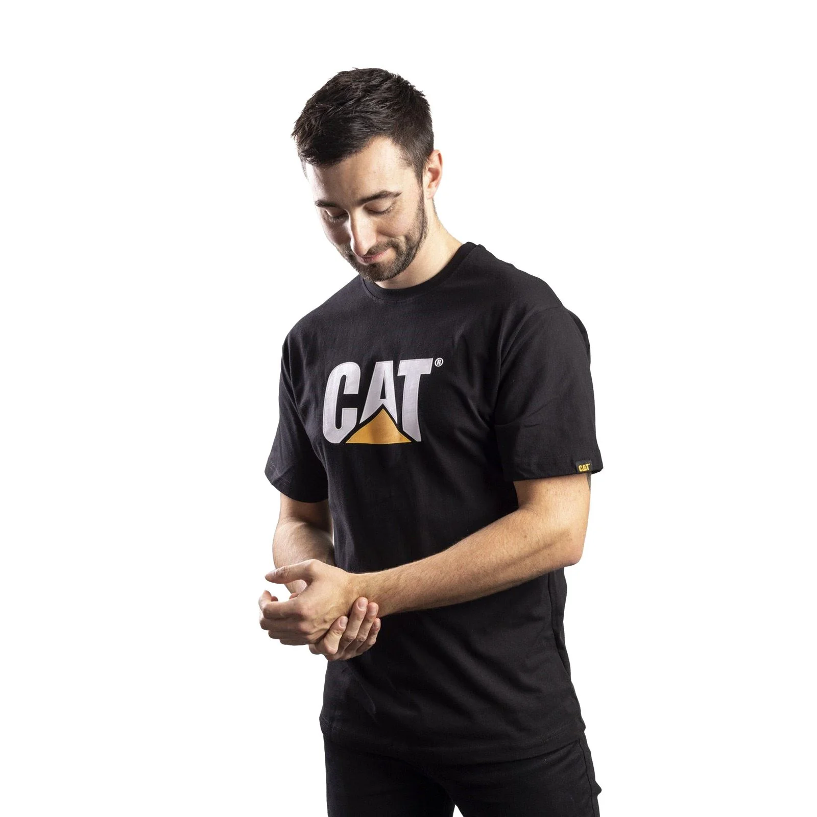 Caterpillar Trademark Logo Cotton Men's Black T-Shirt - Image 7