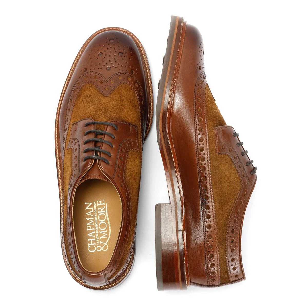 Chapman & Moore Longwing Brogue Leather/Suede Men's Mahogany/Tobacco Shoes - Image 8