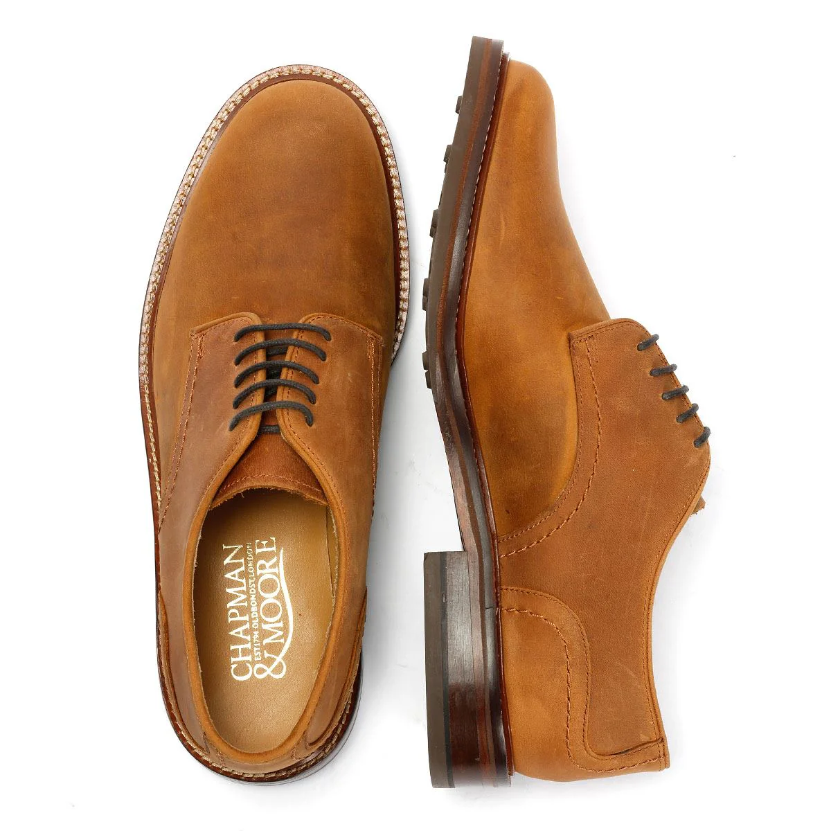 Chapman & Moore Plain Derby Country Oiled Leather Men's Tan Shoes - Image 8