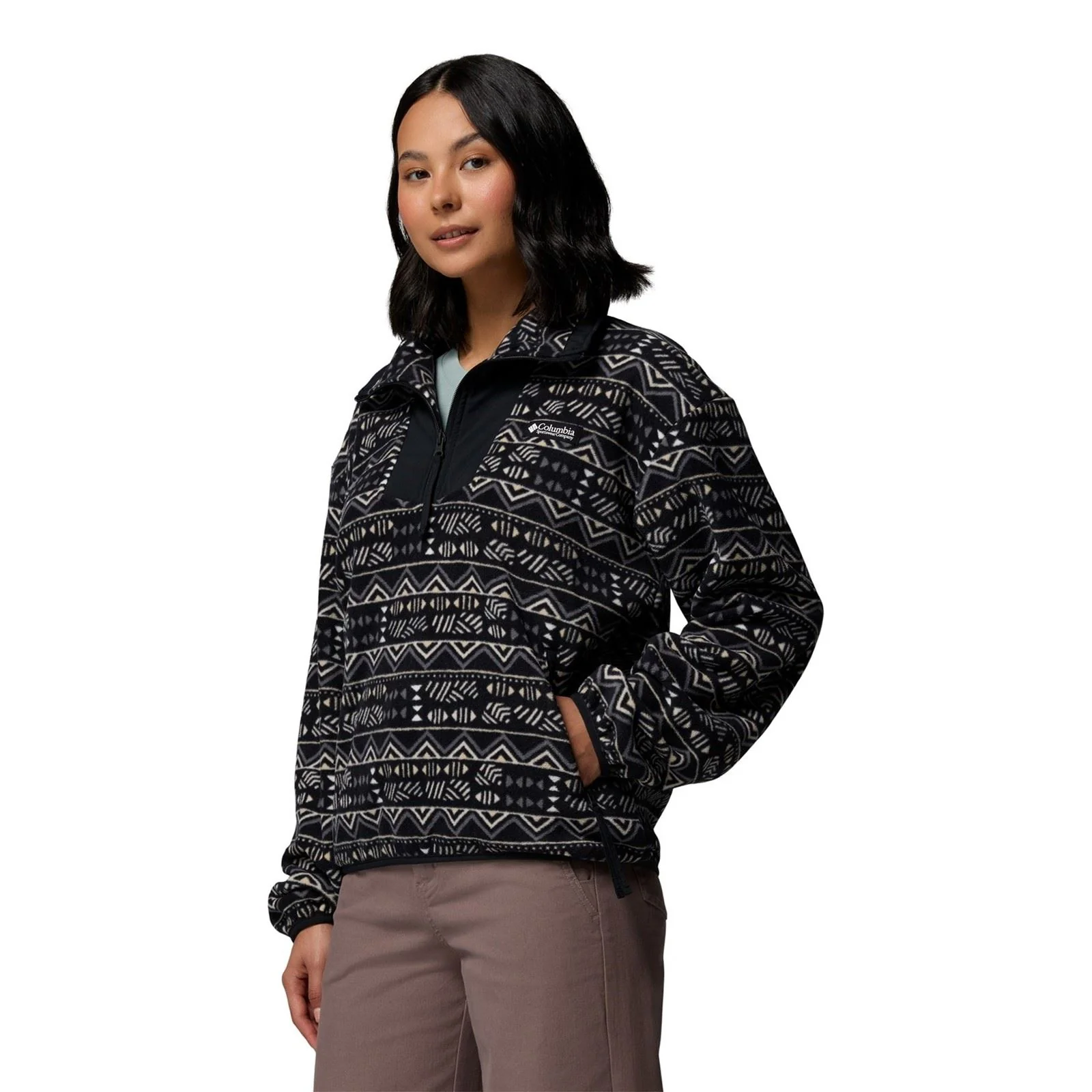 Columbia Sequoia Grove Printed Half Zip Polyester Women's Black Fleece Pullover - Image 3