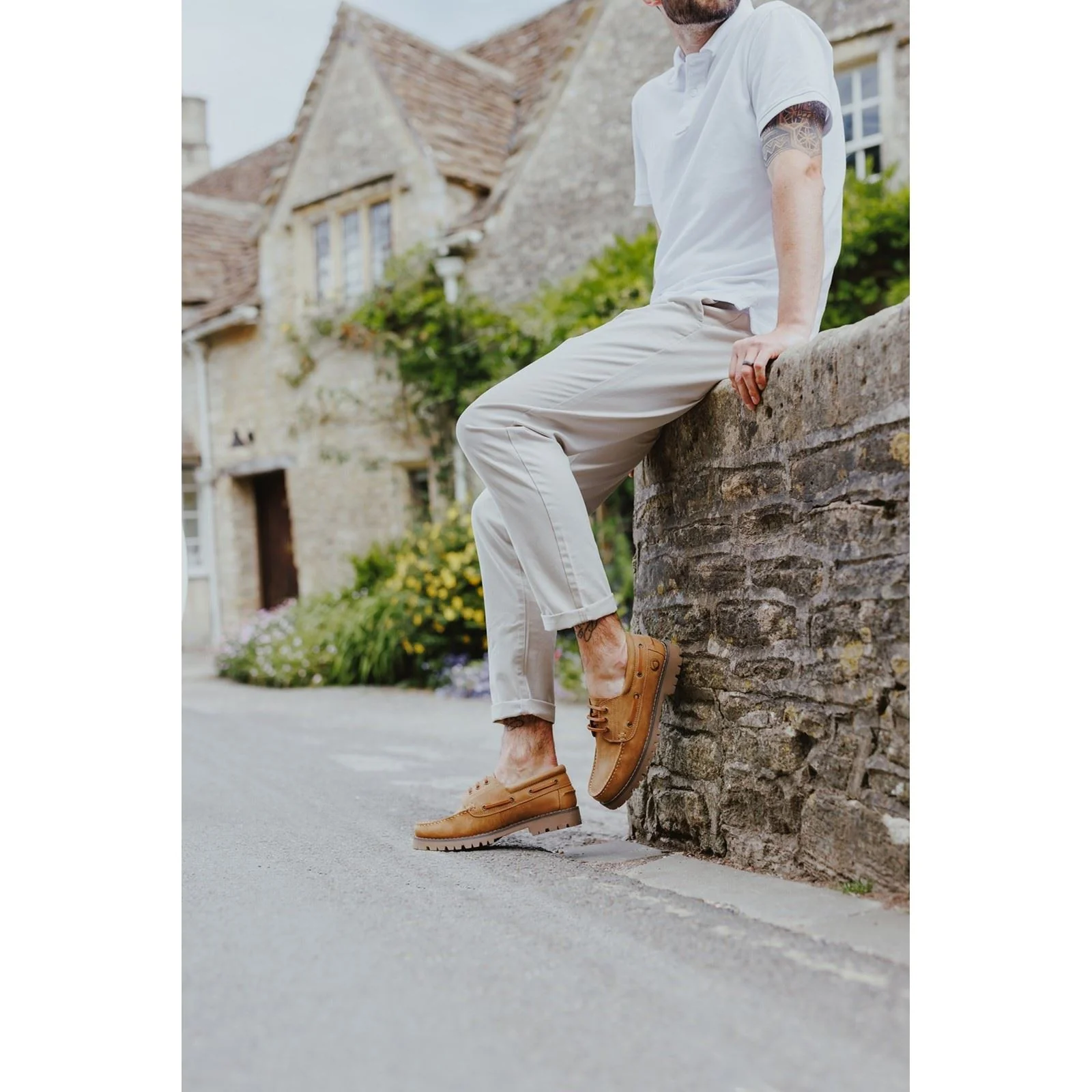 Cotswold Inglecote Leather Men's Camel Boat Shoes - Image 6