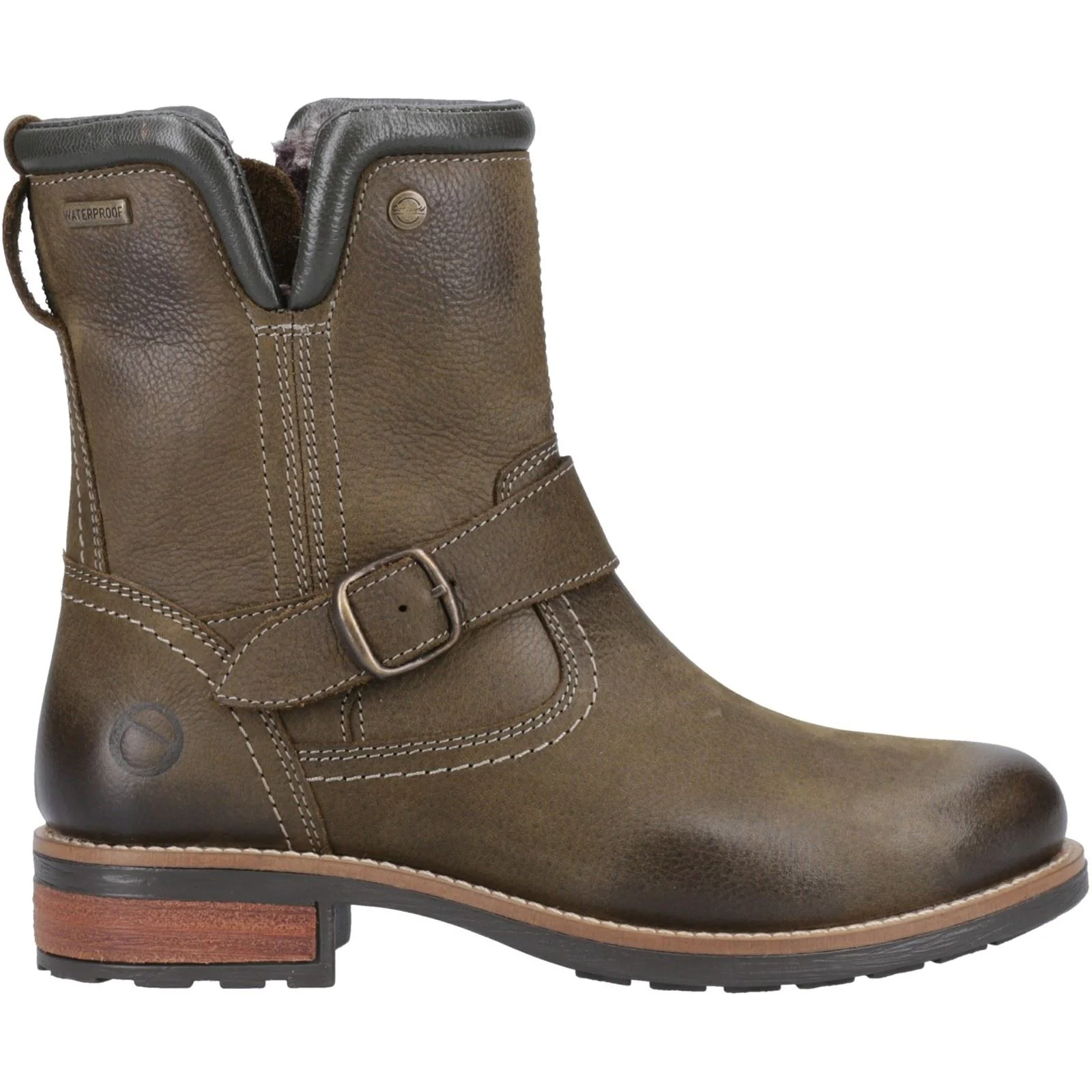 Cotswold Kinsham Leather Women's Khaki Winter Mid Calf Boots - Image 5