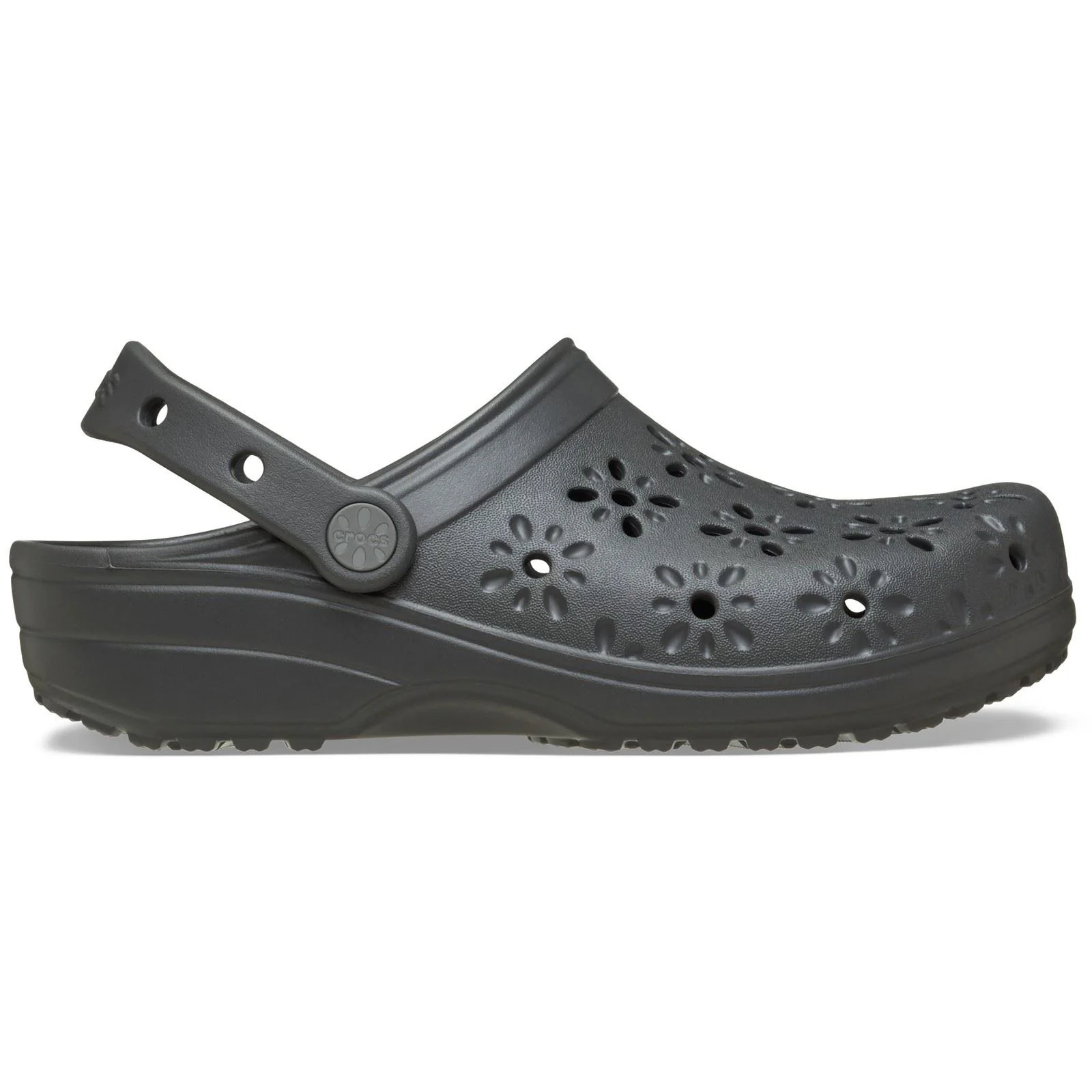 Crocs Classic Floral Cut Out Thermoplastic Black Sand Clogs - Image 7