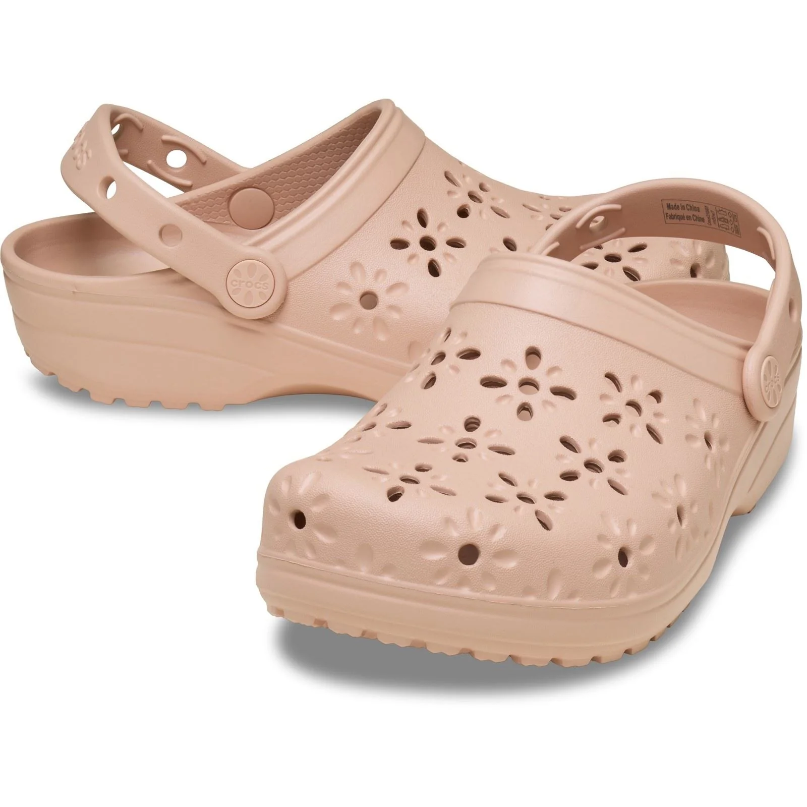 Crocs Classic Floral Cut Out Thermoplastic Pink Caramel Clogs - Image 3
