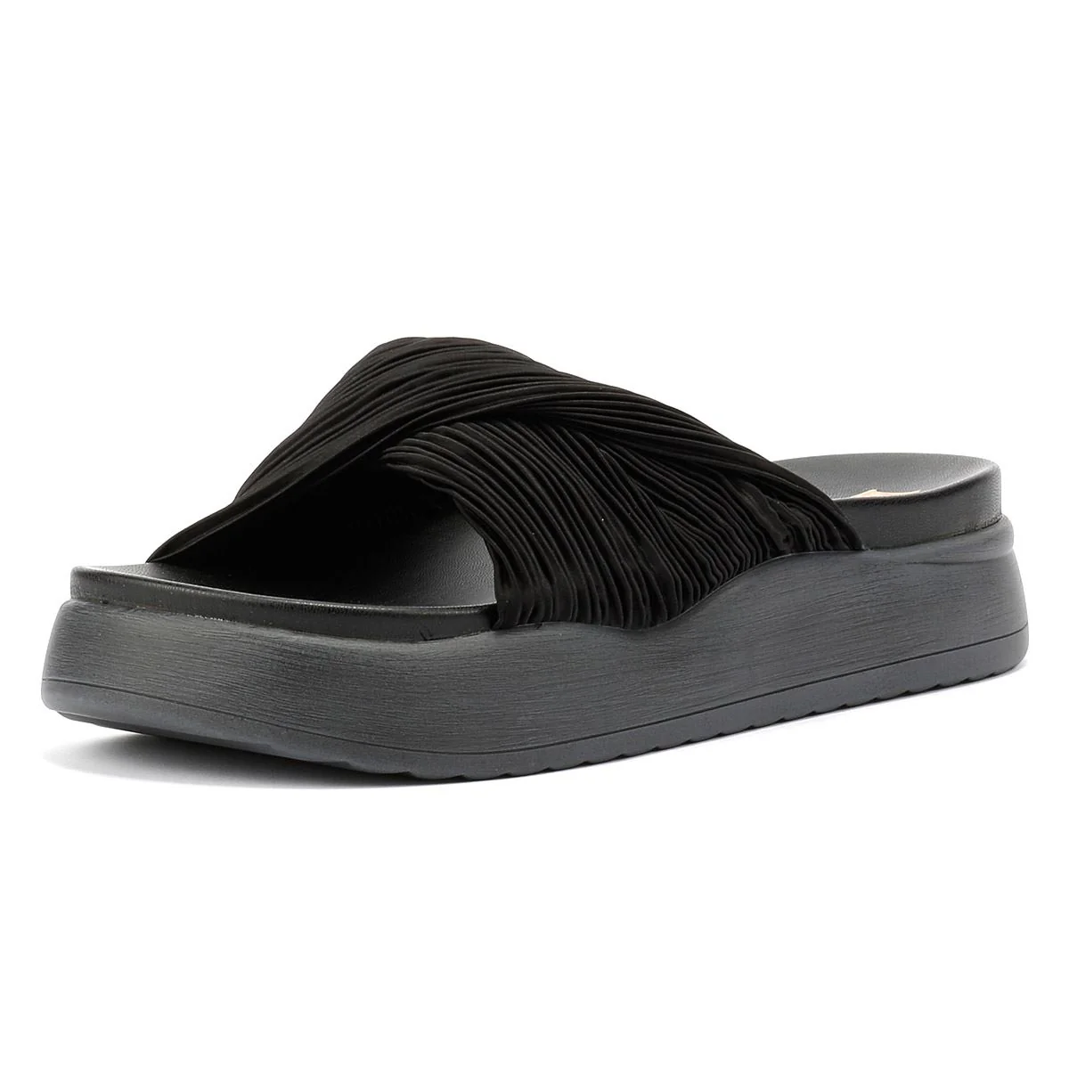 Desert Fleur Gabbro Pleated Satin Women's Black Sandals - Image 3