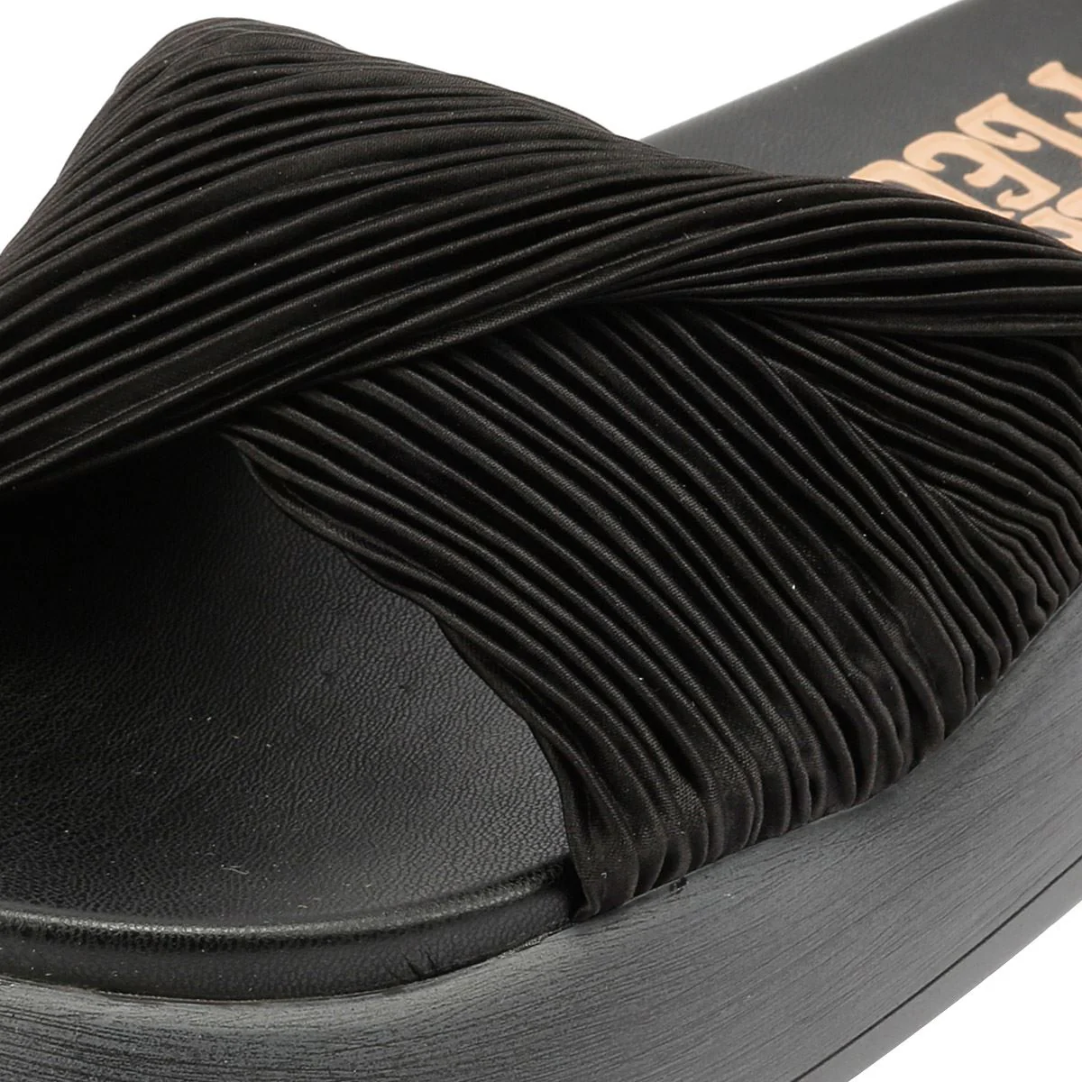 Desert Fleur Gabbro Pleated Satin Women's Black Sandals - Image 7