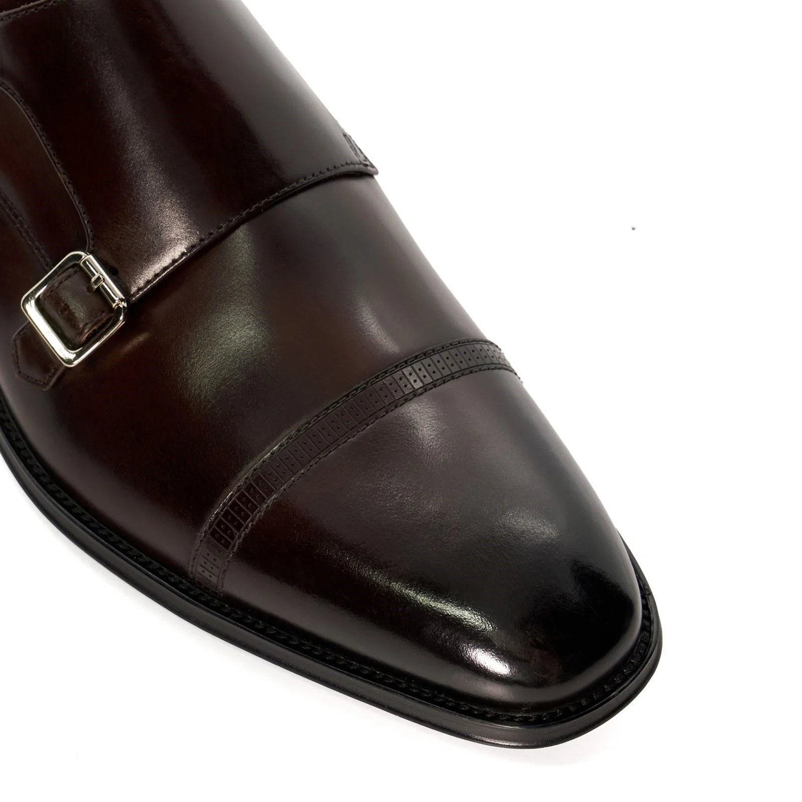 Dune Saloon Leather Men's Brown Double Monk Shoes - Image 5