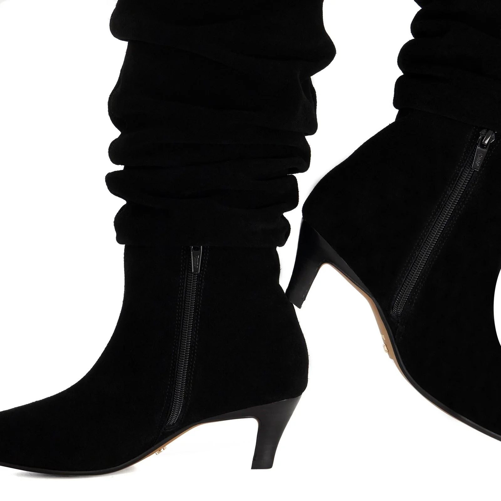 Dune Saunders Leather Women's Black Heeled Knee High Boots - Image 5