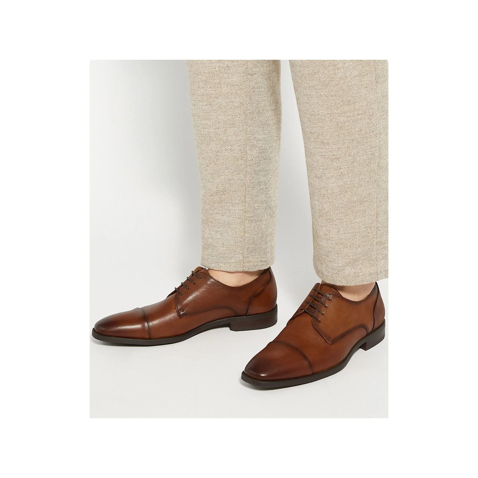 Dune Suffix Leather Men's Dark Tan Lace-Up Shoes - Image 6