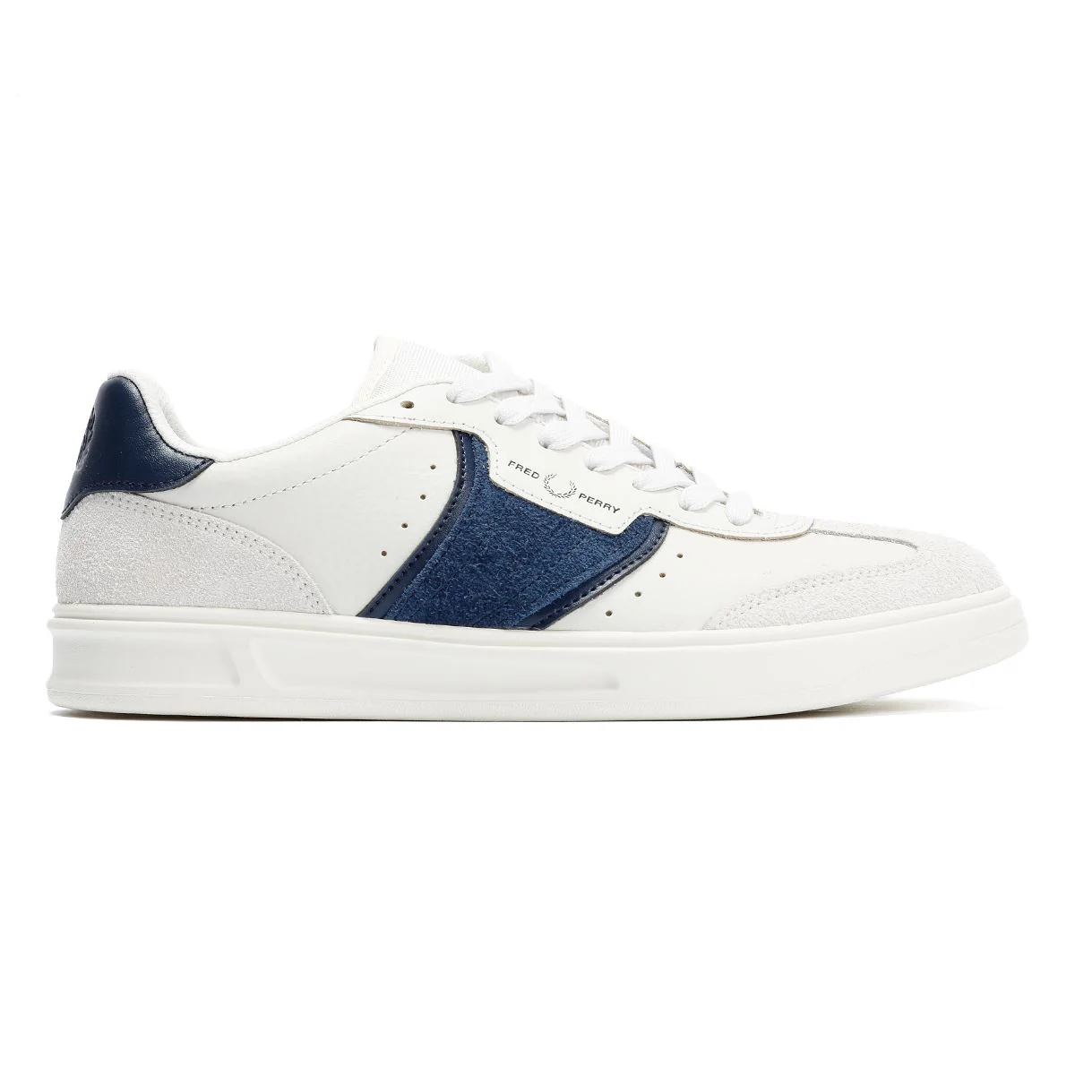 Fred Perry B4 Textured Leather/Suede Men's Porcelain/Blue Trainers - Image 5