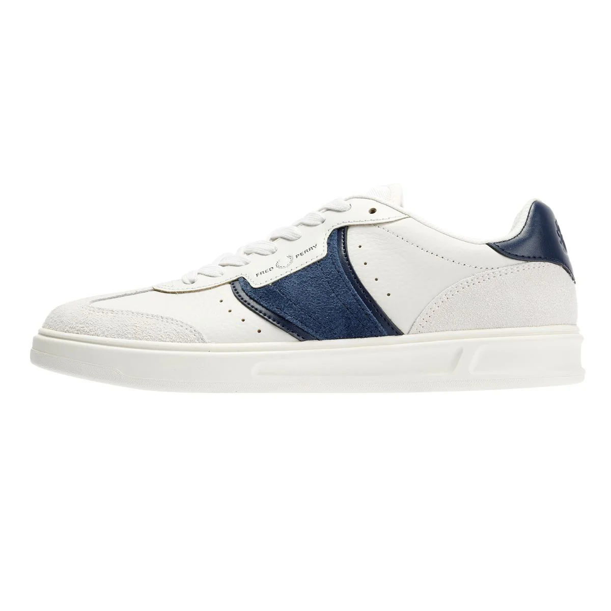 Fred Perry B4 Textured Leather/Suede Men's Porcelain/Blue Trainers - Image 6