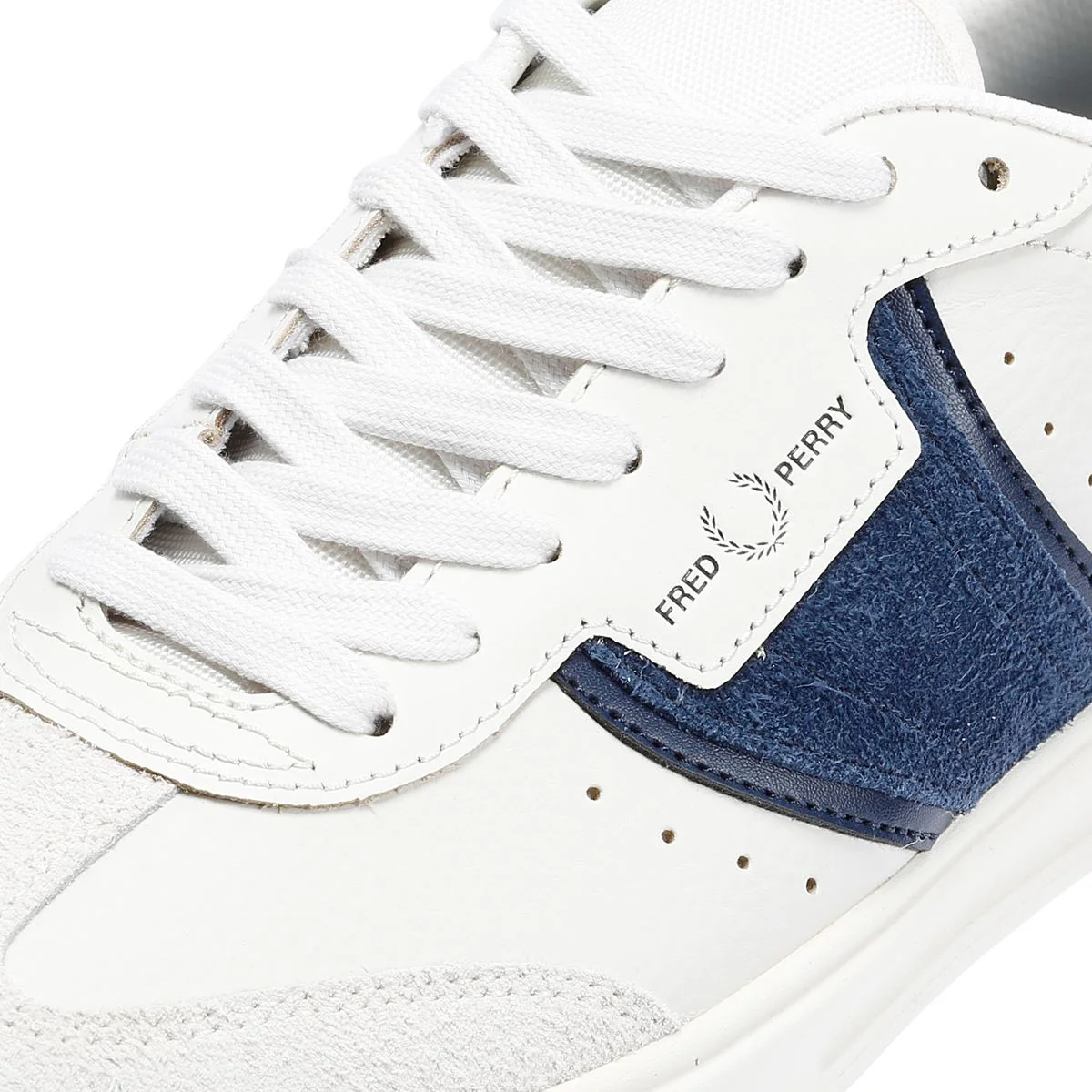 Fred Perry B4 Textured Leather/Suede Men's Porcelain/Blue Trainers - Image 7