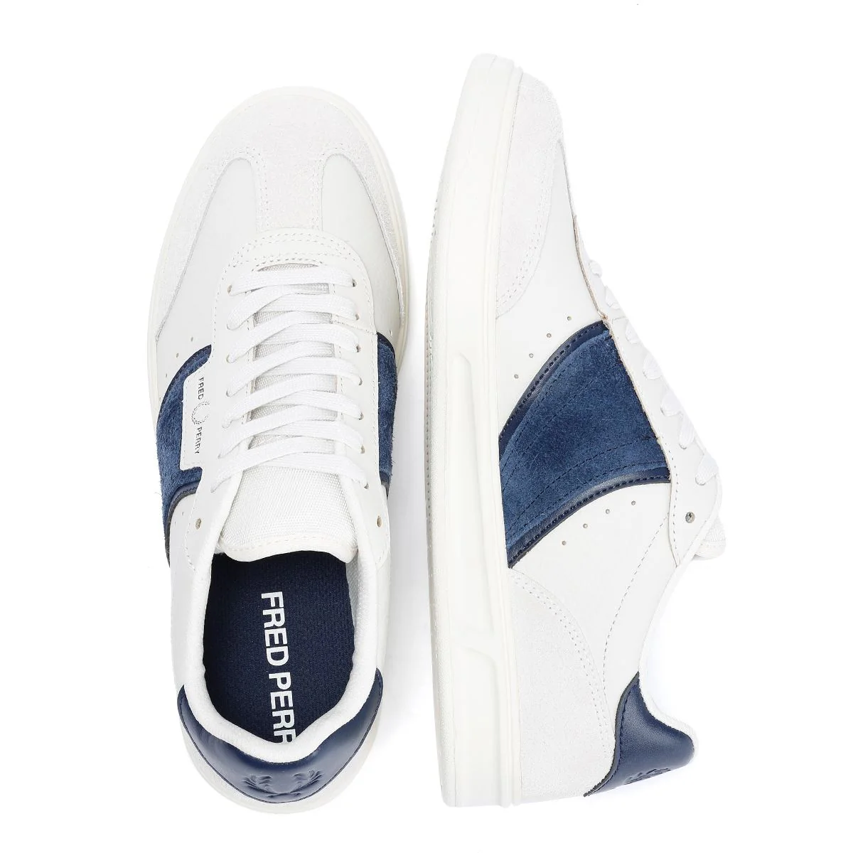 Fred Perry B4 Textured Leather/Suede Men's Porcelain/Blue Trainers - Image 8