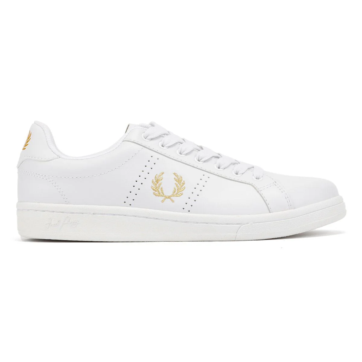 Fred Perry B721 Leather Men's White/Metallic Gold Trainers - Image 5