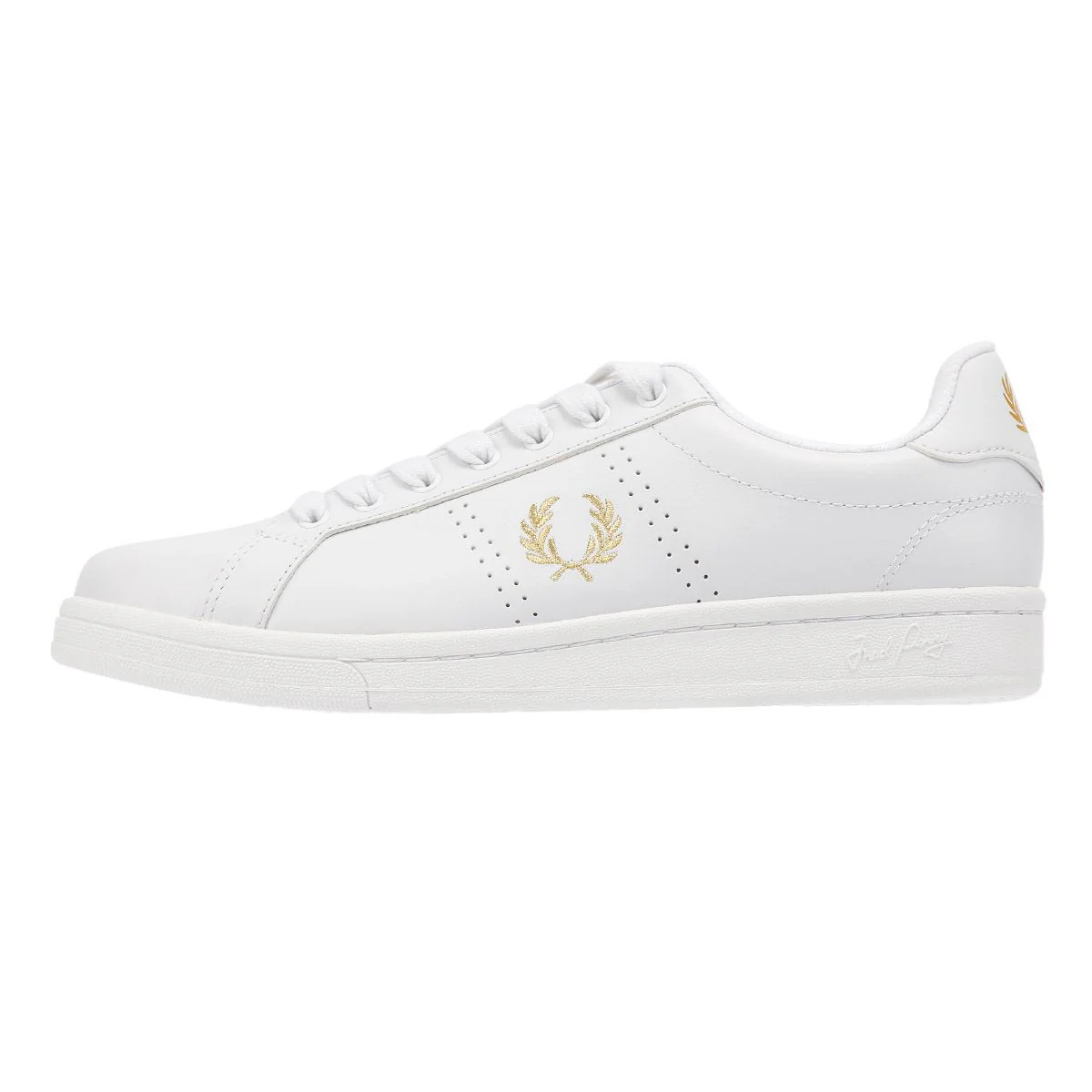 Fred Perry B721 Leather Men's White/Metallic Gold Trainers - Image 6