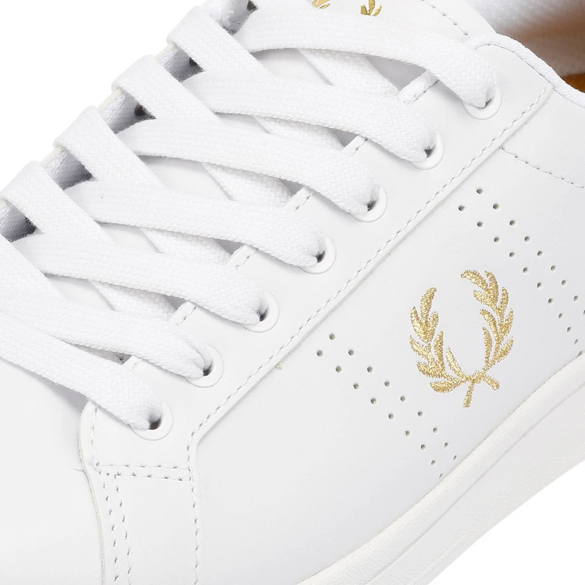Fred Perry B721 Leather Men's White/Metallic Gold Trainers - Image 7