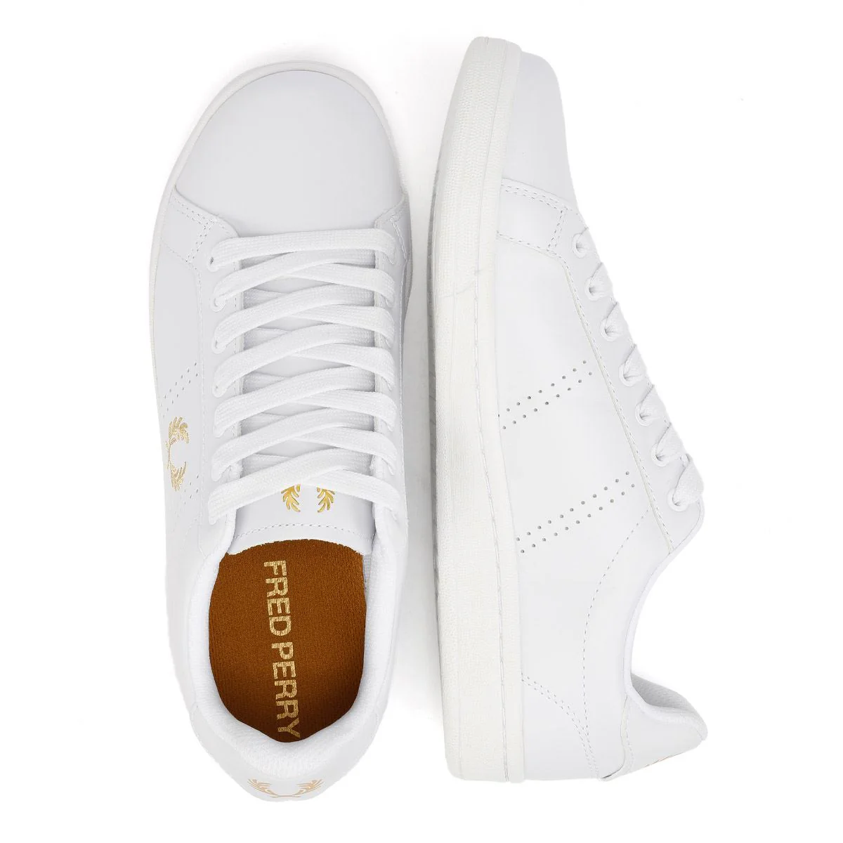 Fred Perry B721 Leather Men's White/Metallic Gold Trainers - Image 8