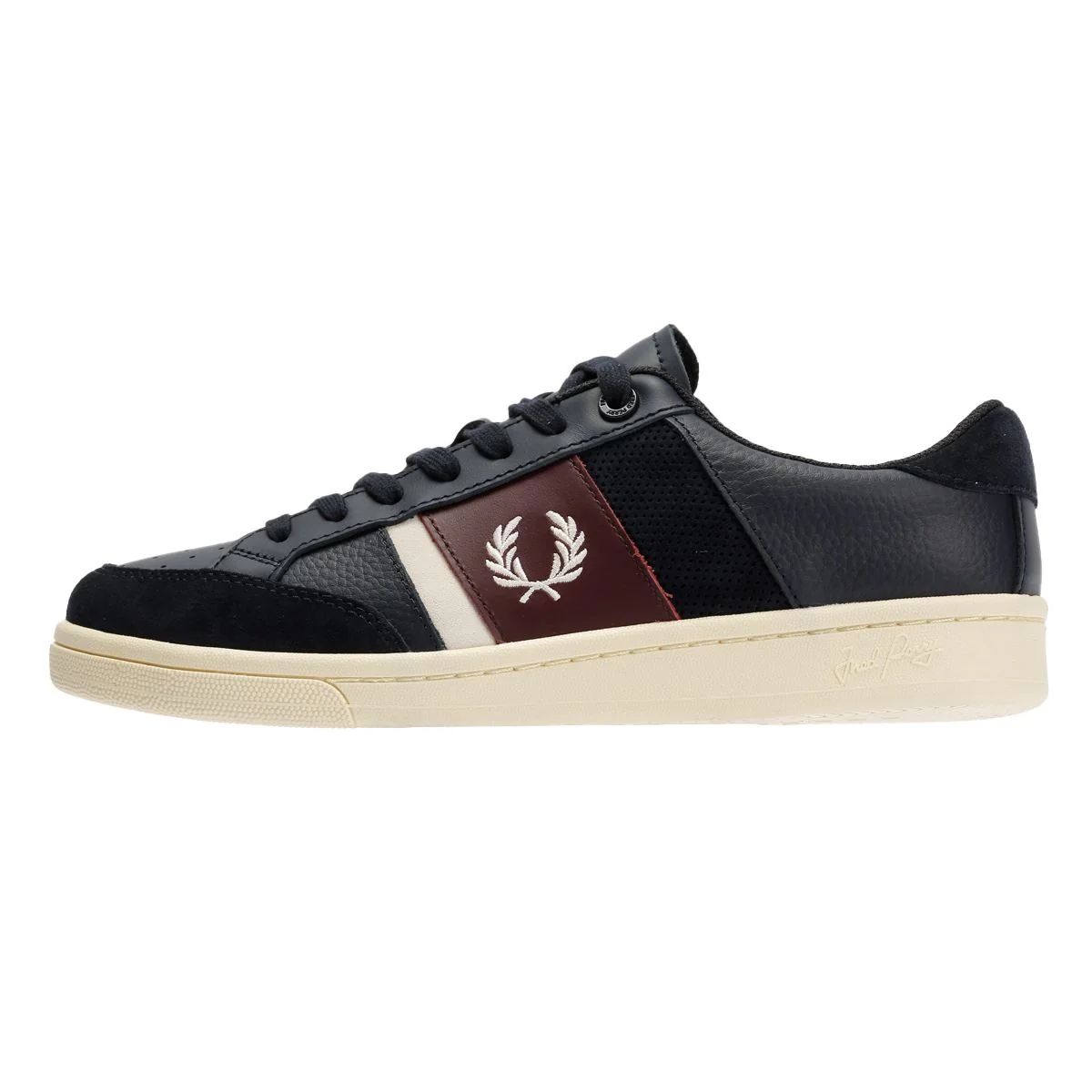 Fred Perry B725 Leather Suede Men's Navy/Ecru/Oxblood Trainers - Image 6