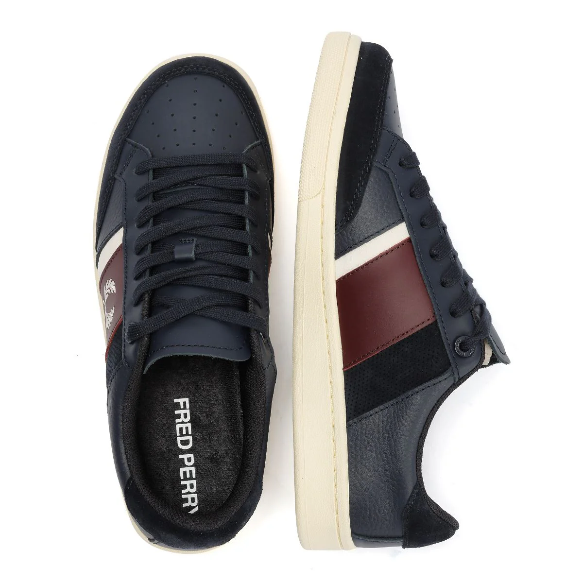 Fred Perry B725 Leather Suede Men's Navy/Ecru/Oxblood Trainers - Image 8