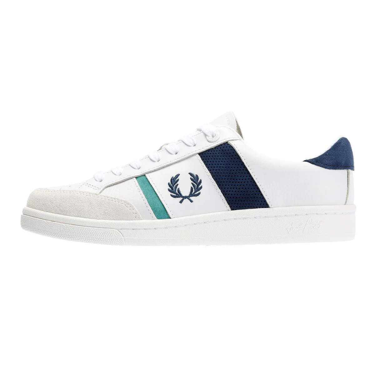 Fred Perry B725 Leather Suede Men's White/Navy/Mint Trainers - Image 6