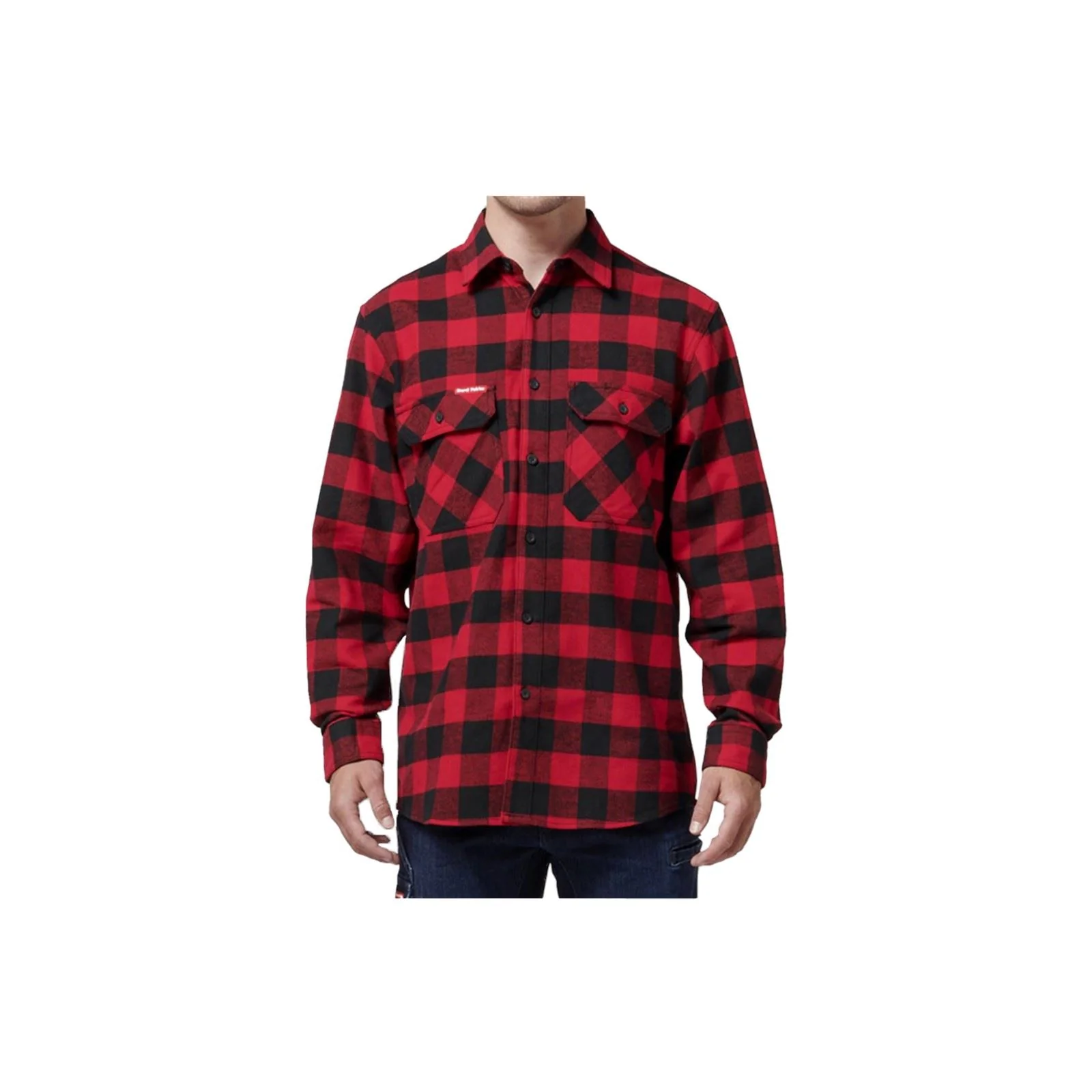Hard Yakka Long Sleeve Check Flannel Cotton Men's Red Casual Shirt - Image 2
