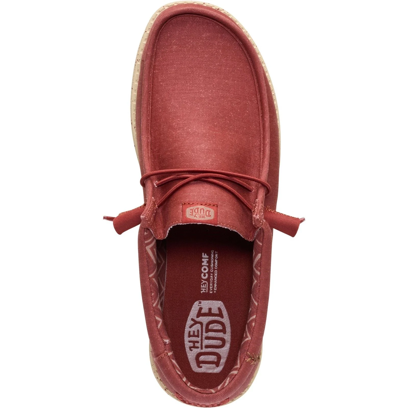HEYDUDE Wally Stretch Canvas Textile Men's Burnt Red/Boulder Tan Loafers - Image 5