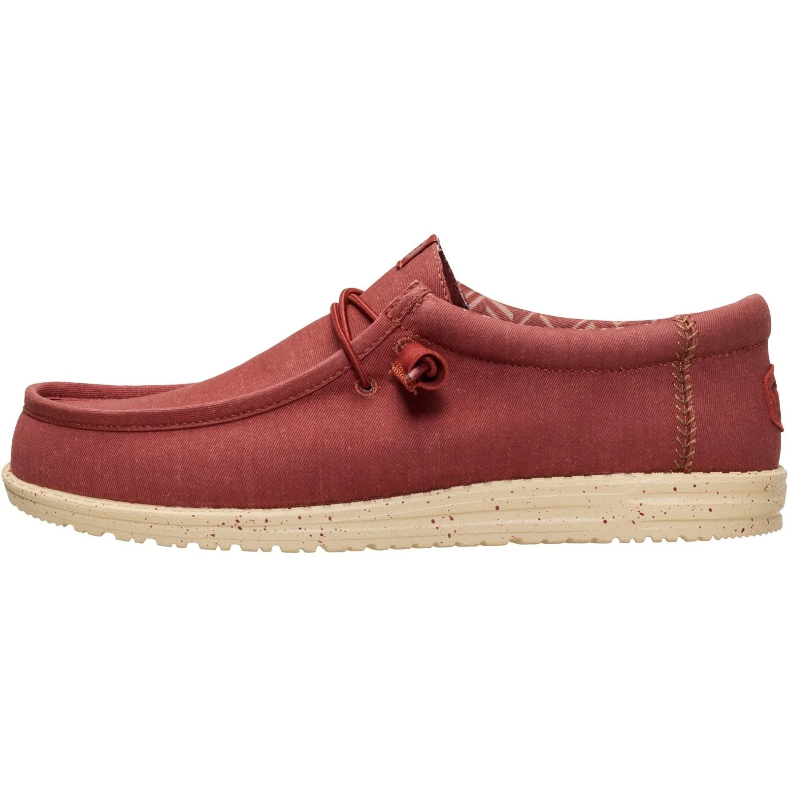 HEYDUDE Wally Stretch Canvas Textile Men's Burnt Red/Boulder Tan Loafers - Image 6