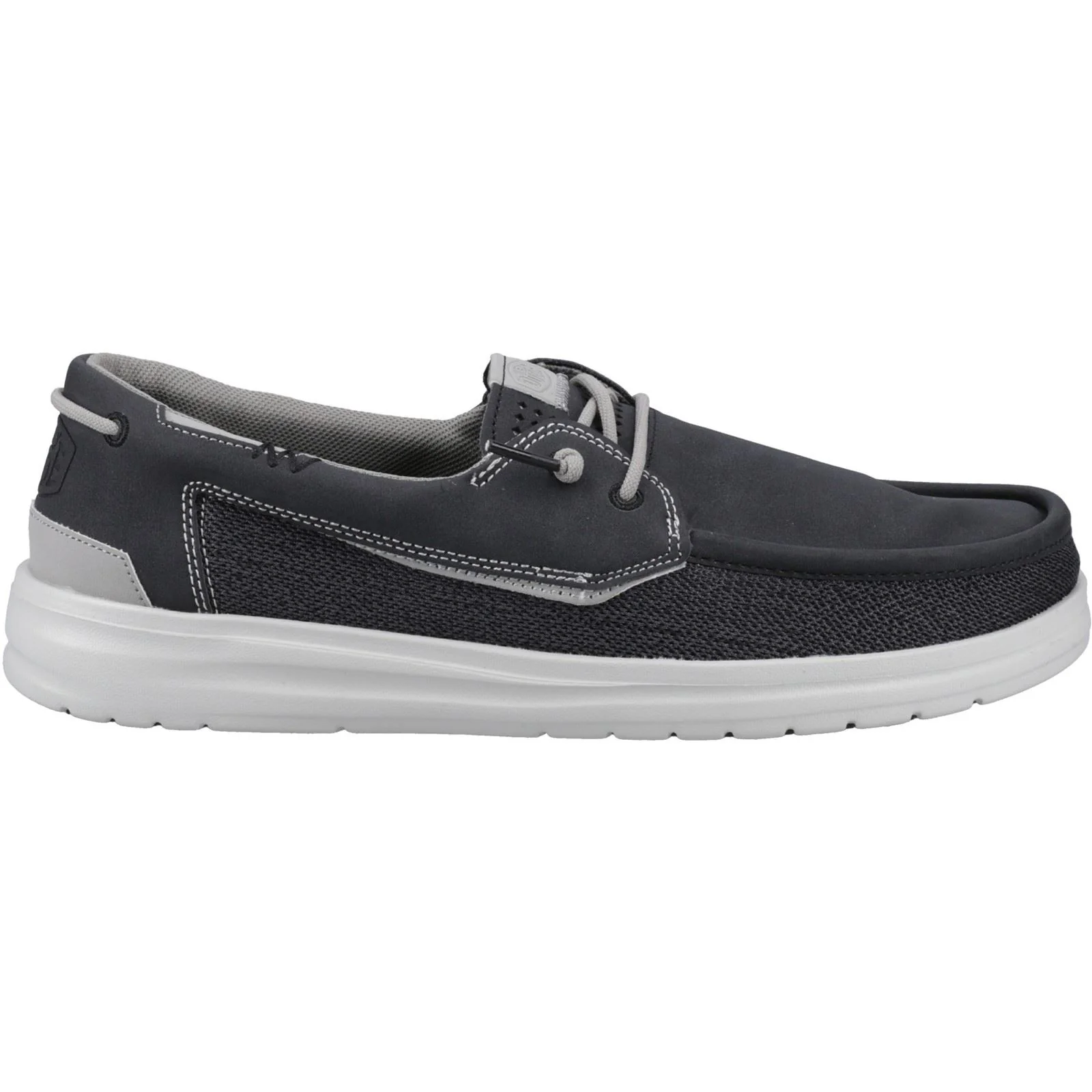HEYDUDE Welsh Grip Classic Mesh Cotton Blend Men's Black/Storm Gray Boat Shoes - Image 5