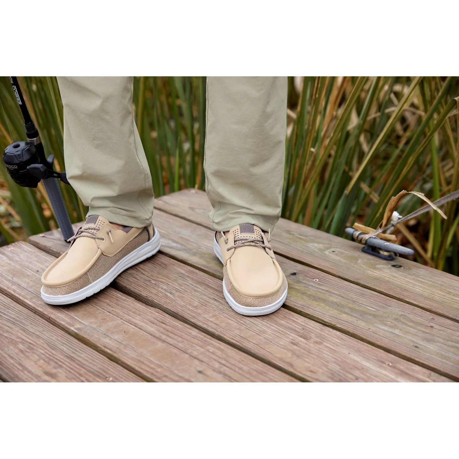 HEYDUDE Welsh Grip Classic Mesh Cotton Blend Men's Incense/Morel Brown Boat Shoes - Image 7